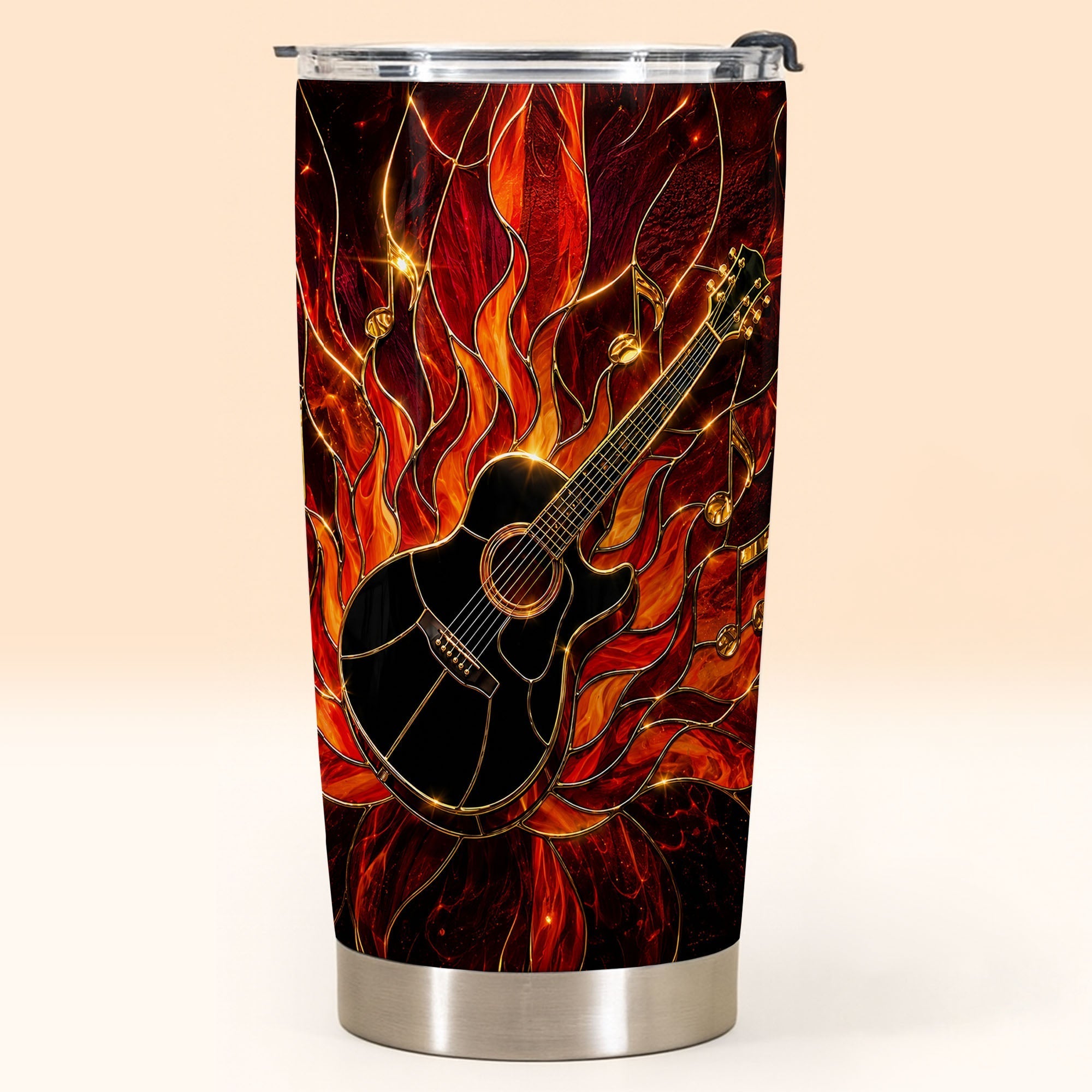 Personalized Music Lover Tumbler Custom Flaming Guitar 20oz
