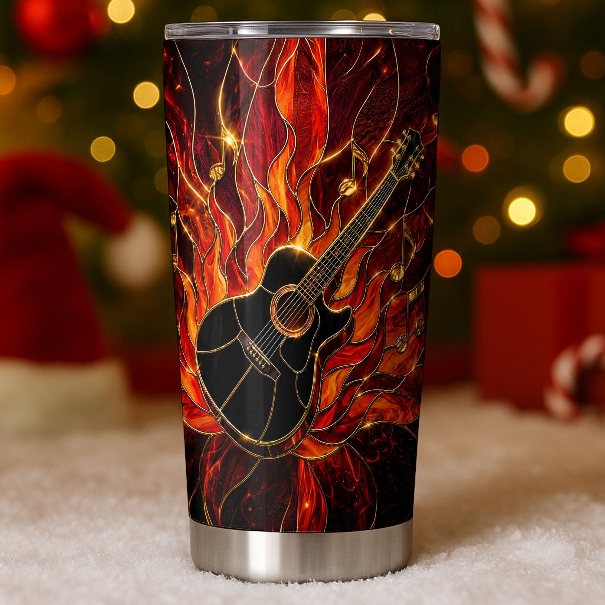 Personalized Music Lover Tumbler Custom Flaming Guitar 20oz