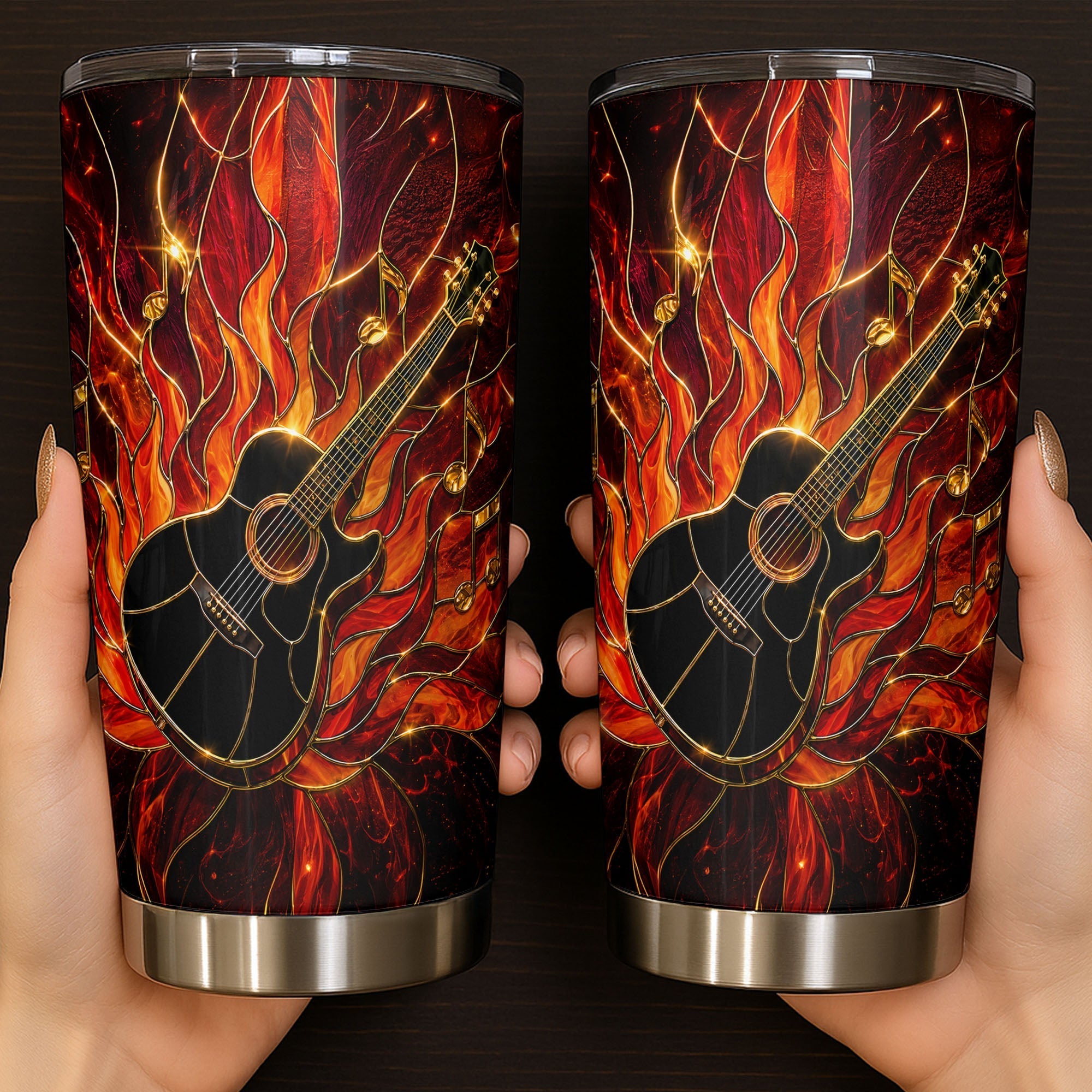 Personalized Music Lover Tumbler Custom Flaming Guitar 20oz