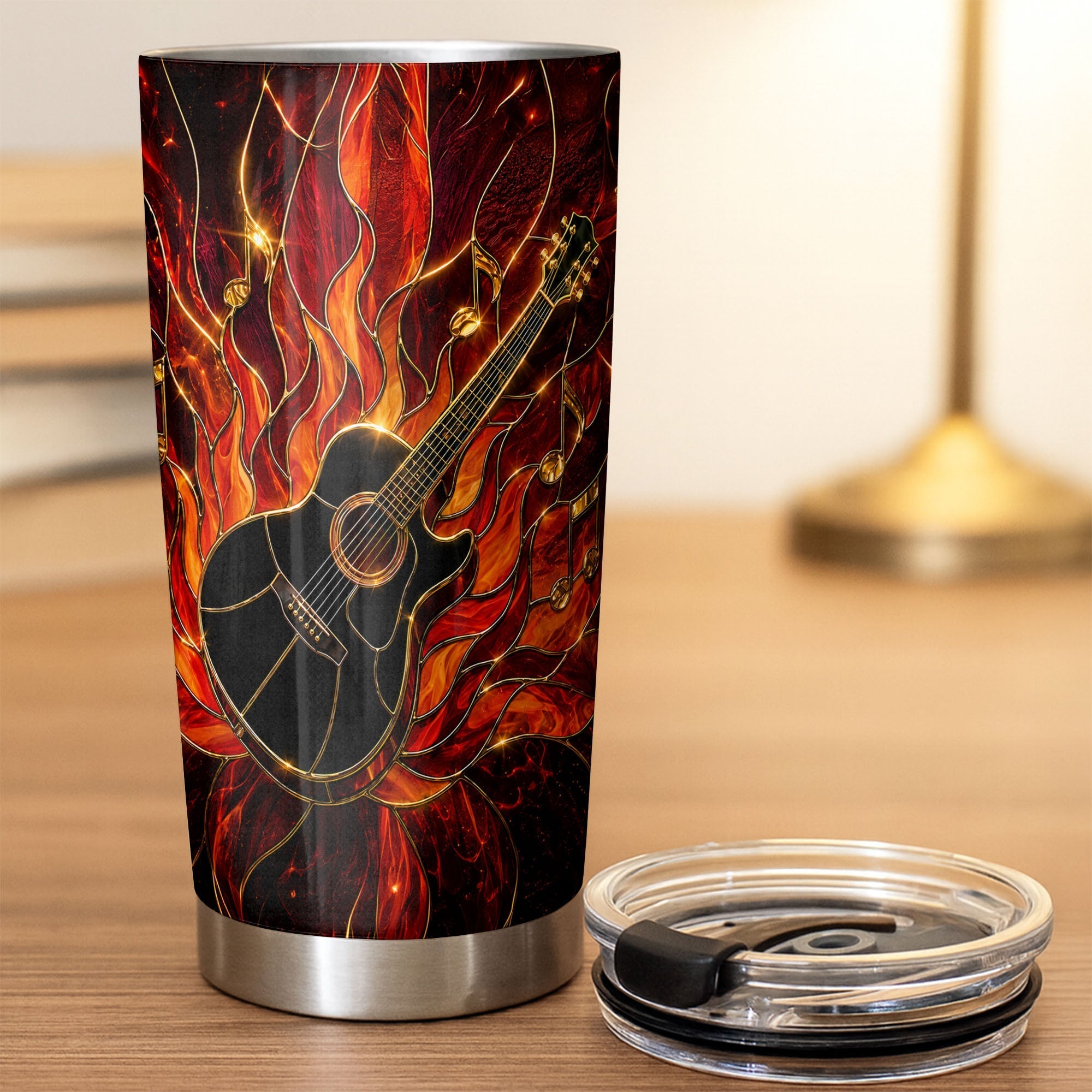Personalized Music Lover Tumbler Custom Flaming Guitar 20oz