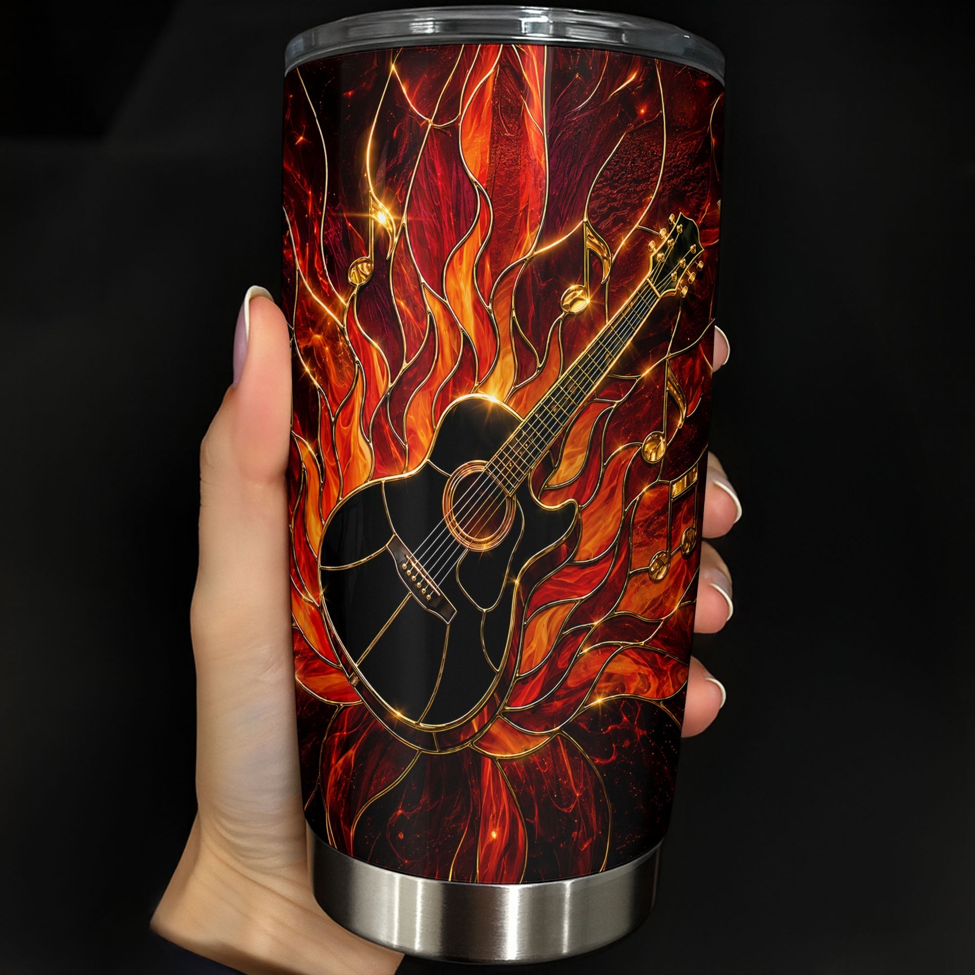 Personalized Music Lover Tumbler Custom Flaming Guitar 20oz