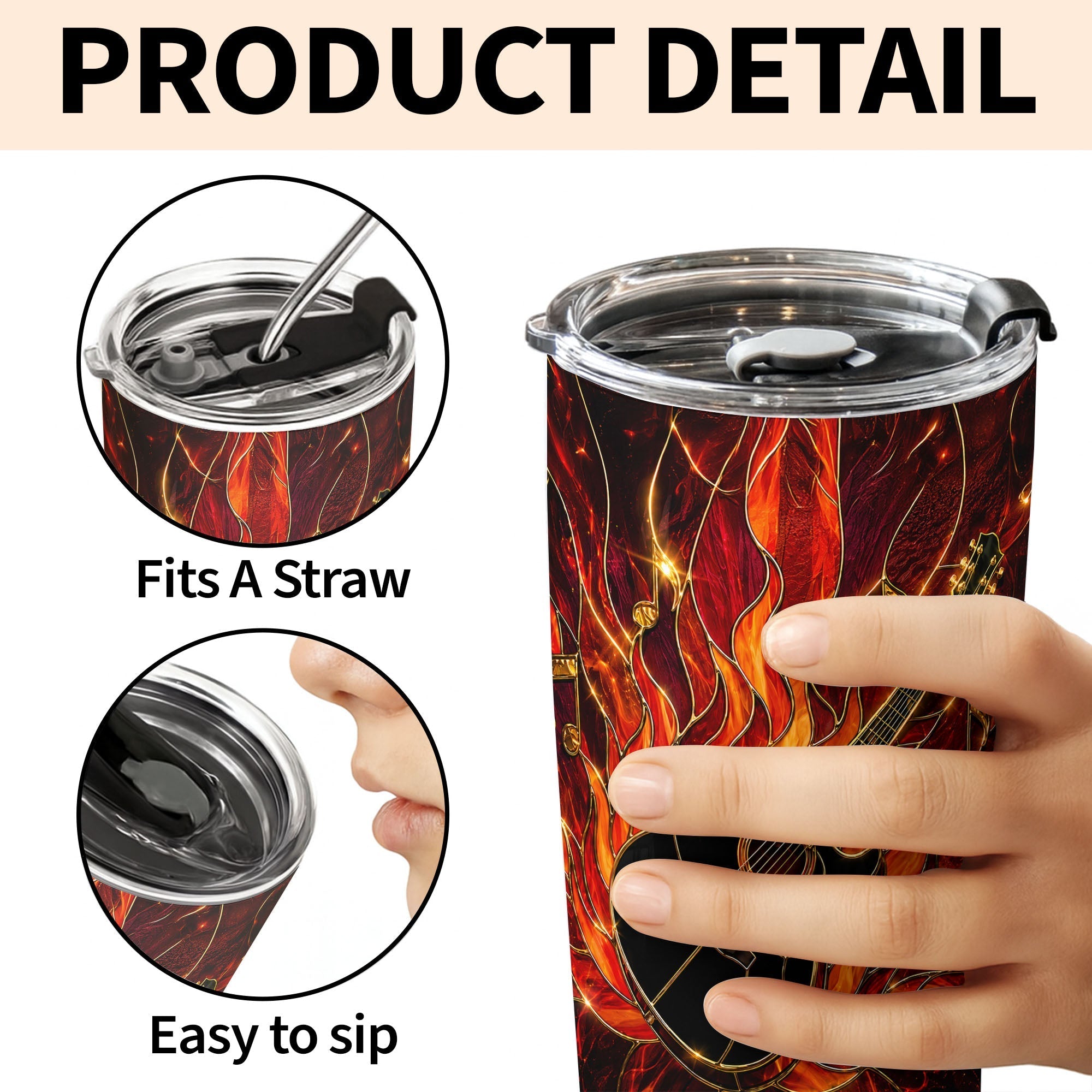 Personalized Music Lover Tumbler Custom Flaming Guitar 20oz