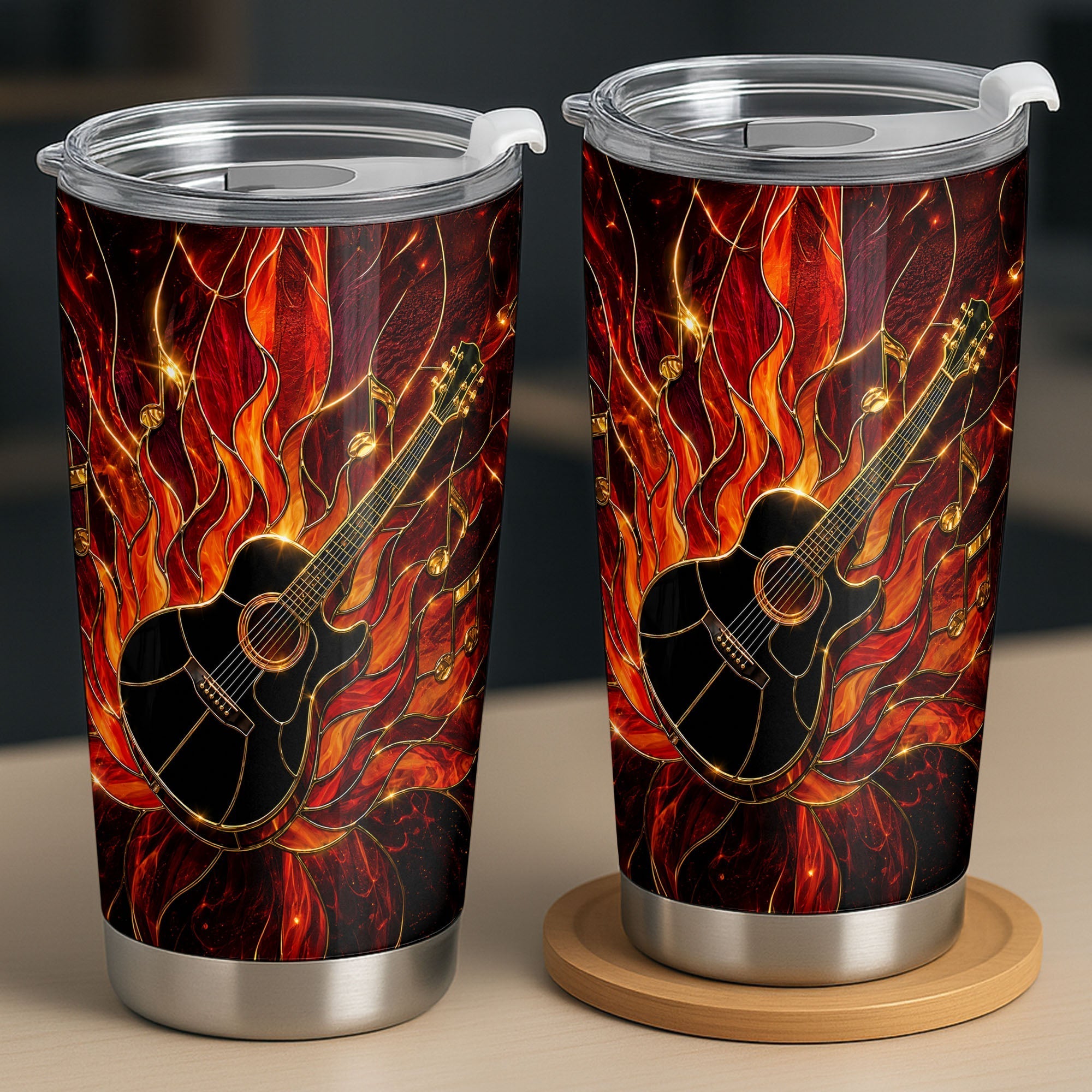 Personalized Music Lover Tumbler Custom Flaming Guitar 20oz