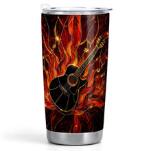 Load image into Gallery viewer, Personalized Music Lover Tumbler Custom Flaming Guitar 20oz
