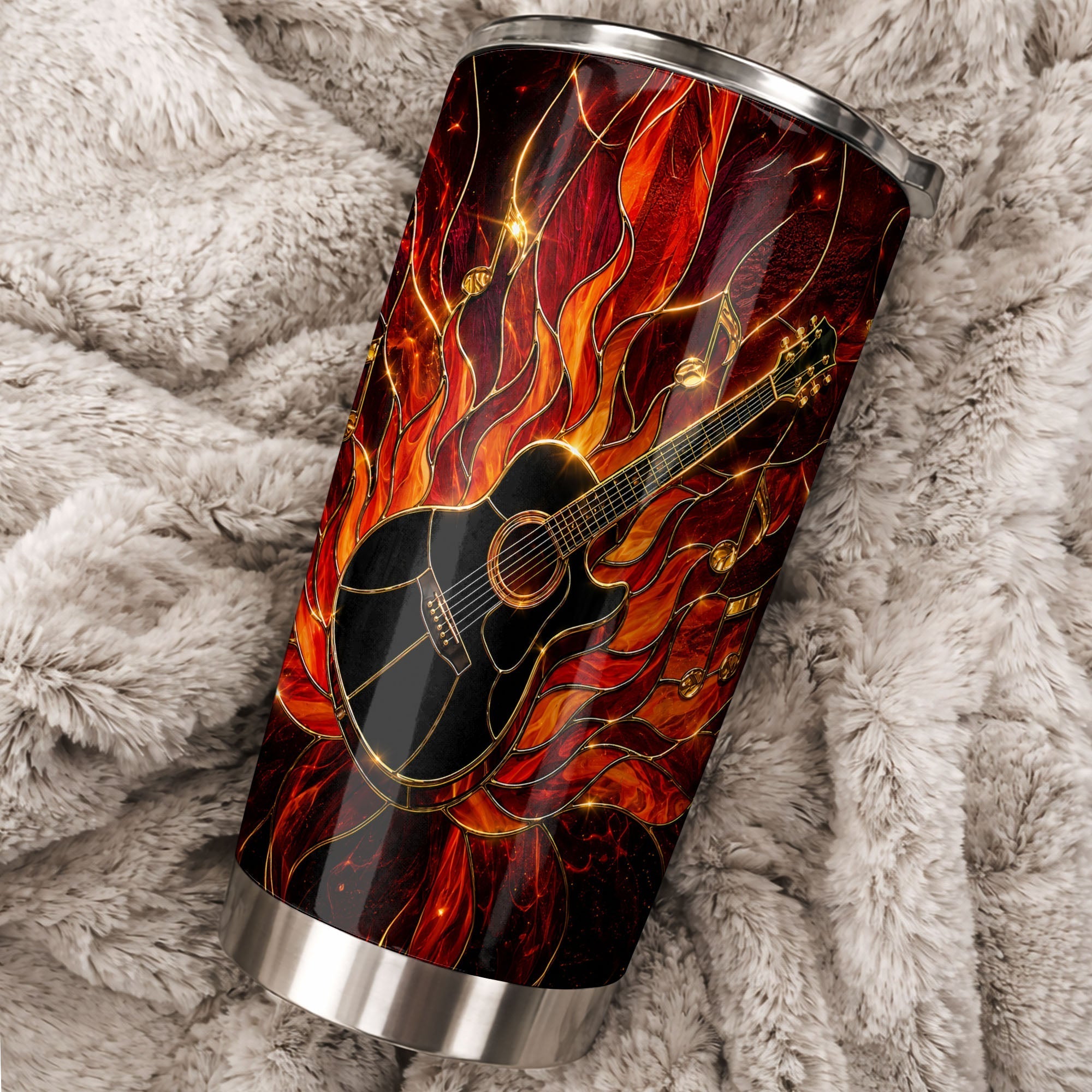 Personalized Music Lover Tumbler Custom Flaming Guitar 20oz