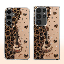 Load image into Gallery viewer, Personalized Clear Phone Case with Guitar &amp; Leopard Print for Music Lovers
