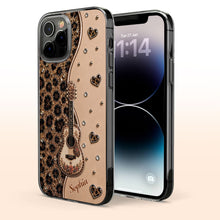 Load image into Gallery viewer, Personalized Clear Phone Case with Guitar &amp; Leopard Print for Music Lovers
