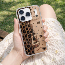 Load image into Gallery viewer, Personalized Clear Phone Case with Guitar &amp; Leopard Print for Music Lovers
