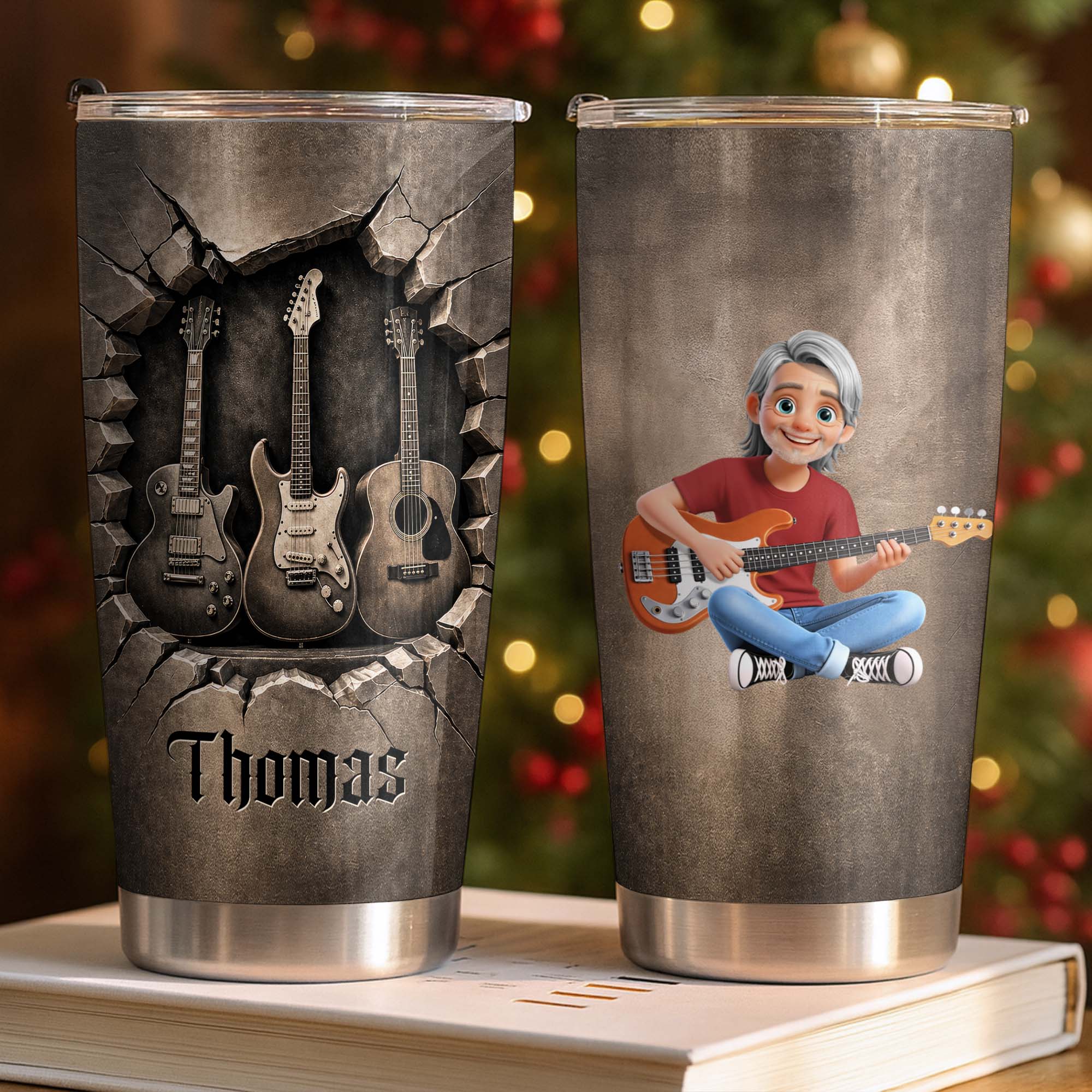 Personalized Acoustic & Electric Guitar Tumbler Custom Name 20oz Gift for Music Lovers