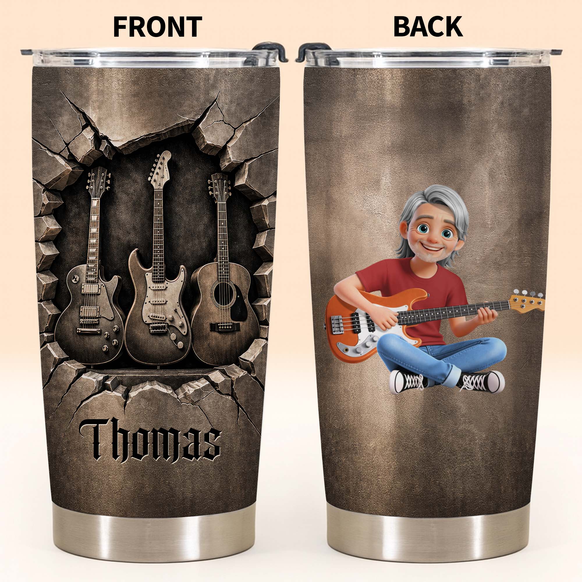 Personalized Acoustic & Electric Guitar Tumbler Custom Name 20oz Gift for Music Lovers