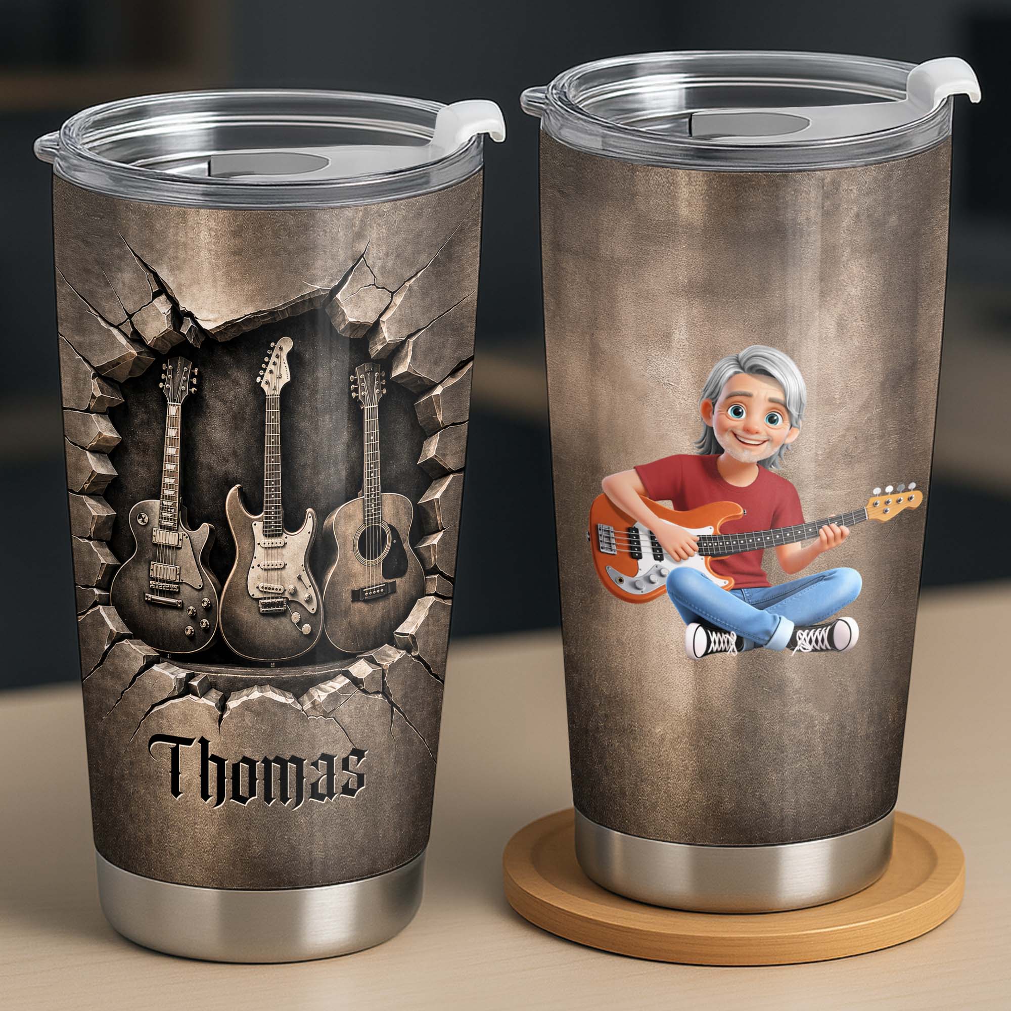 Personalized Acoustic & Electric Guitar Tumbler Custom Name 20oz Gift for Music Lovers