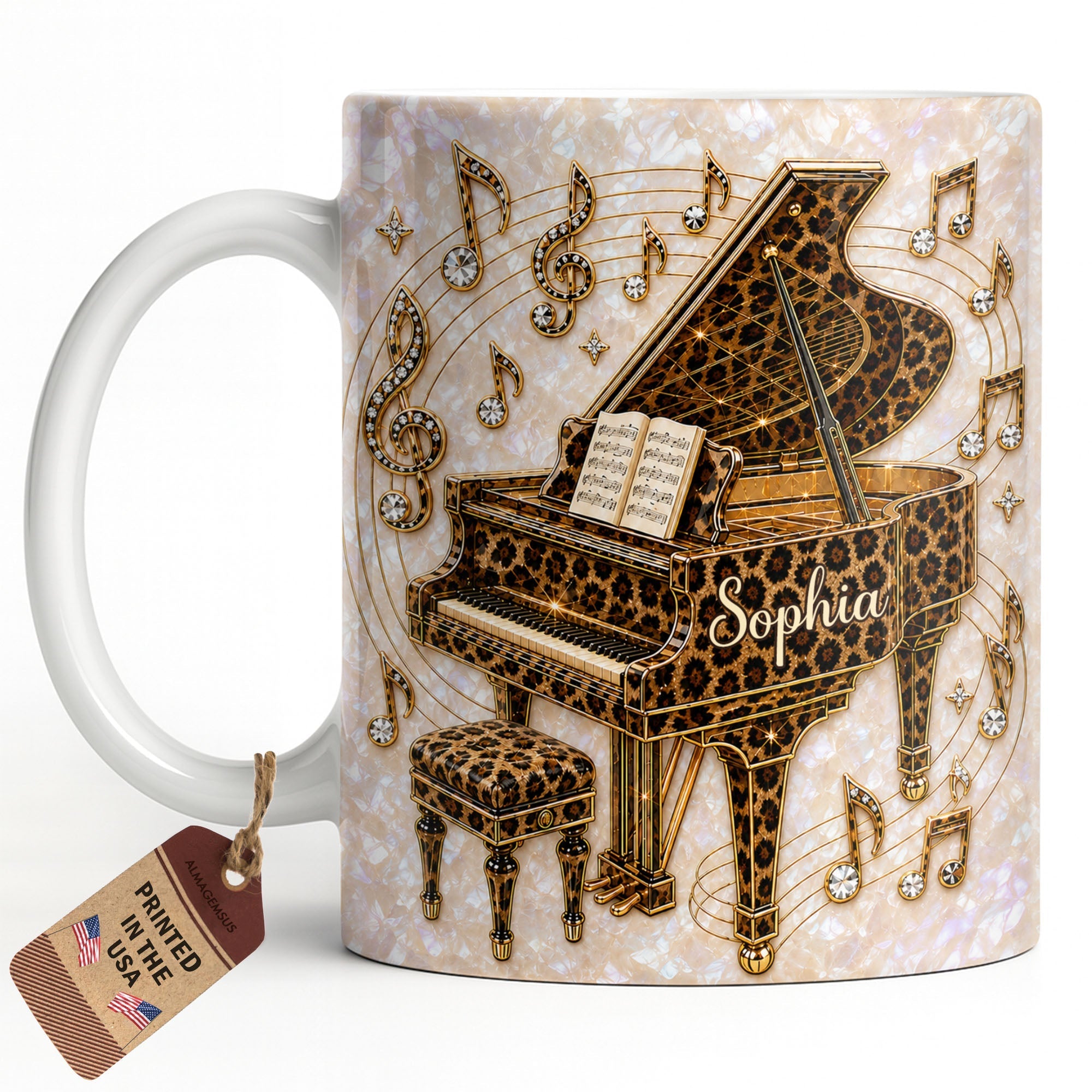 Personalized Leopard Pattern Grand Piano Mug Custom Gift for Music Lovers
