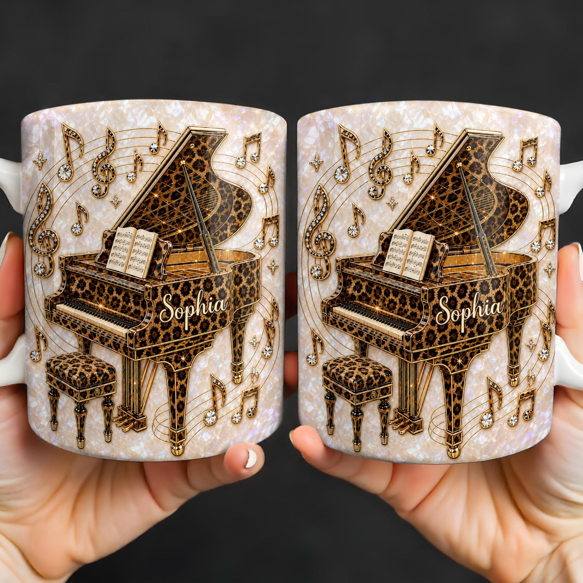 Personalized Leopard Pattern Grand Piano Mug Custom Gift for Music Lovers