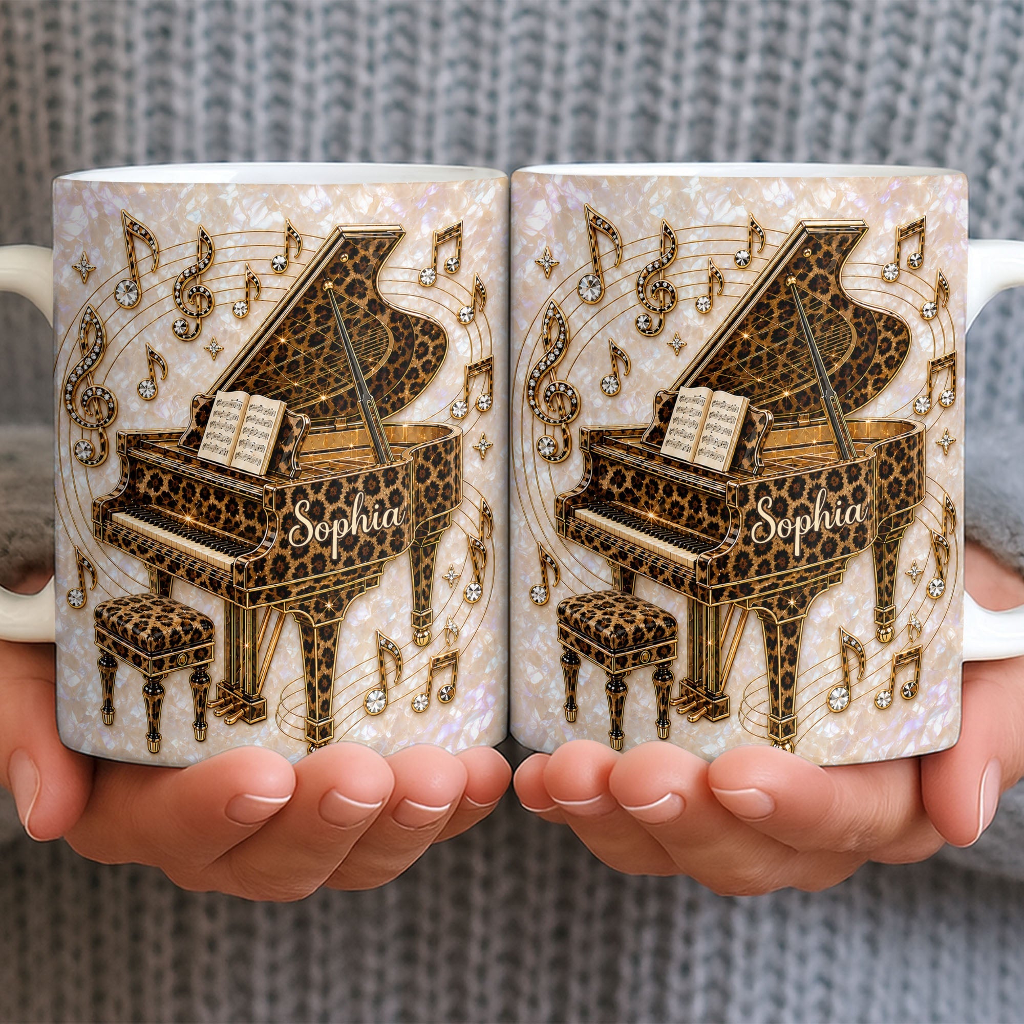 Personalized Leopard Pattern Grand Piano Mug Custom Gift for Music Lovers
