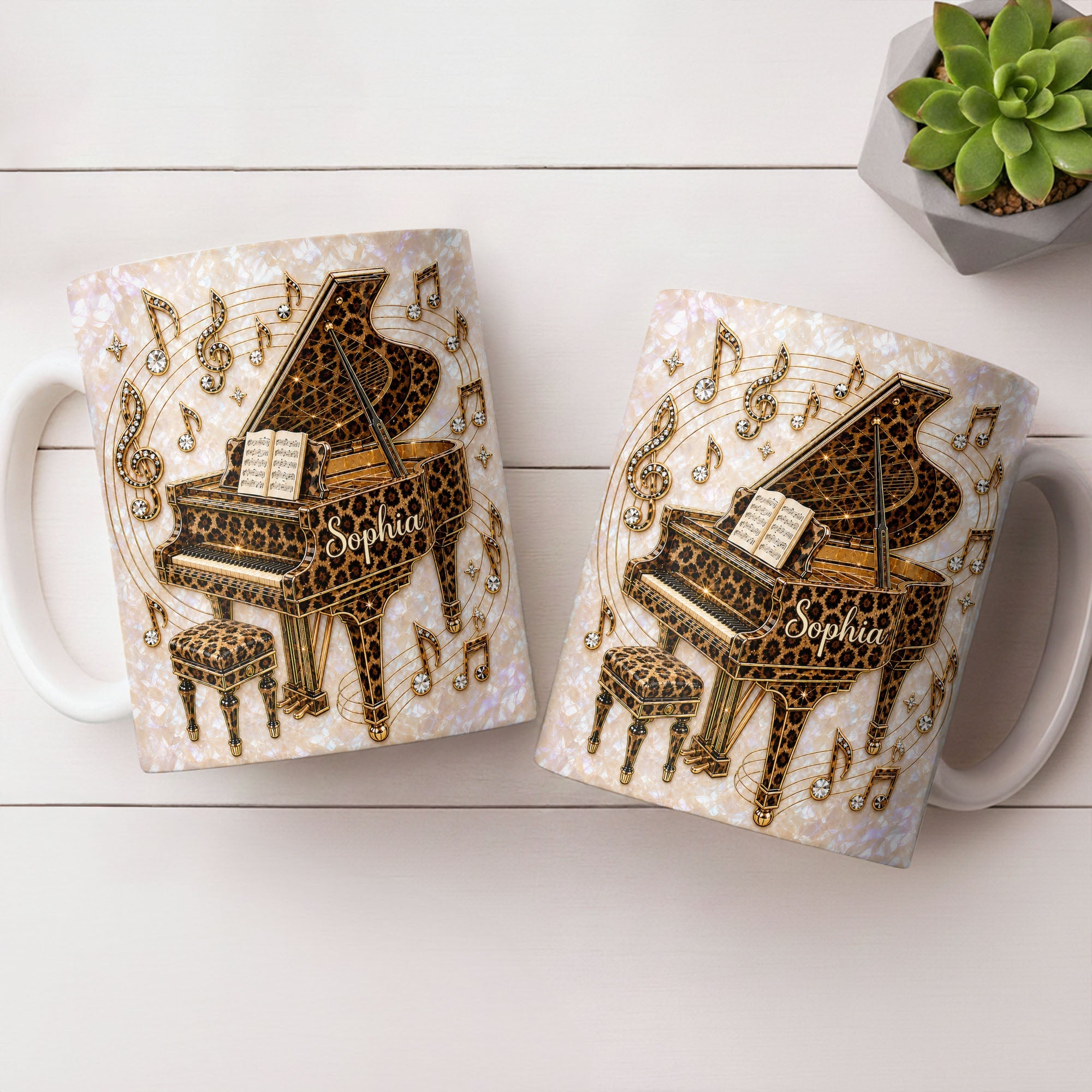 Personalized Leopard Pattern Grand Piano Mug Custom Gift for Music Lovers