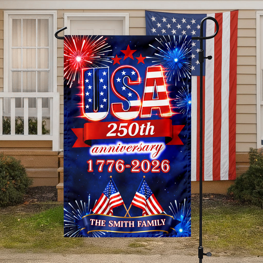 Personalized Family Name Garden Flag USA 250th Anniversary Gift