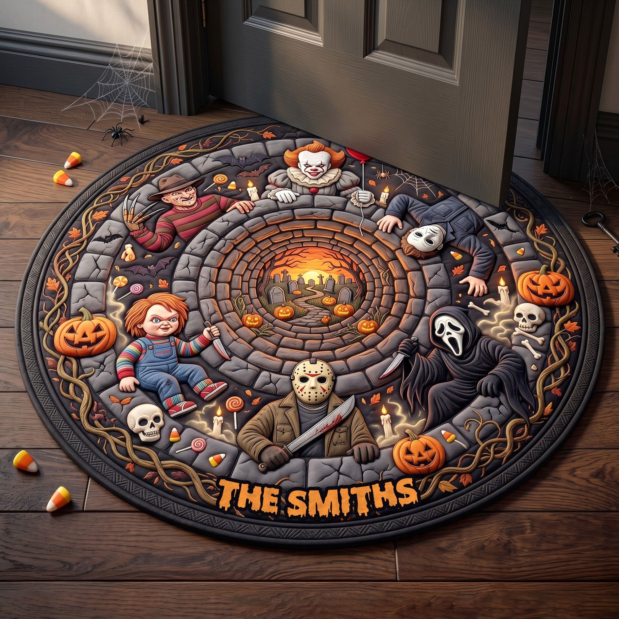 Personalized Halloween Shape Doormat Custom Family Name Gift
