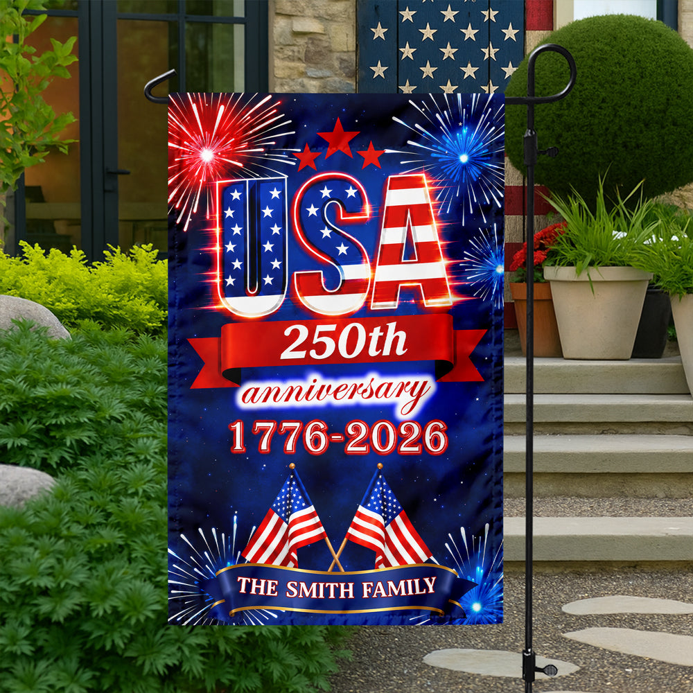 Personalized Family Name Garden Flag USA 250th Anniversary Gift