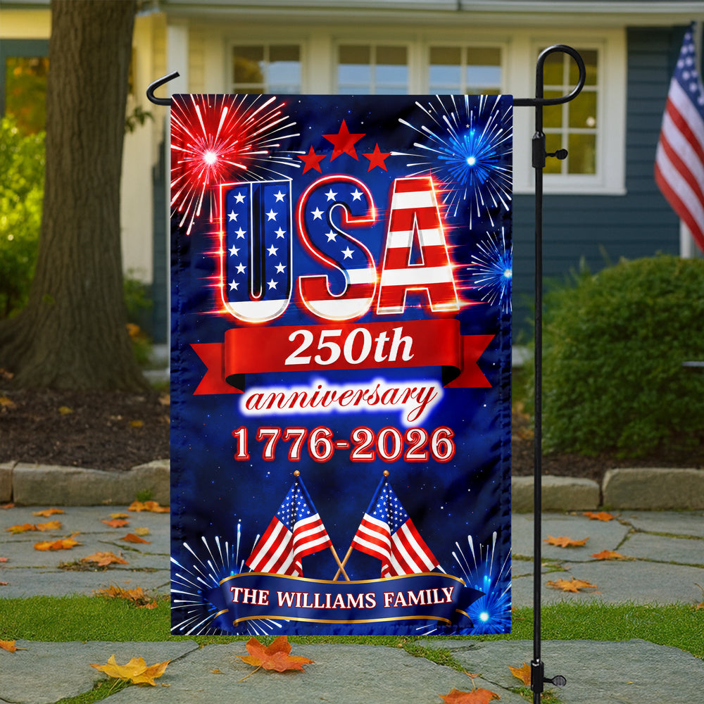 Personalized Family Name Garden Flag USA 250th Anniversary Gift