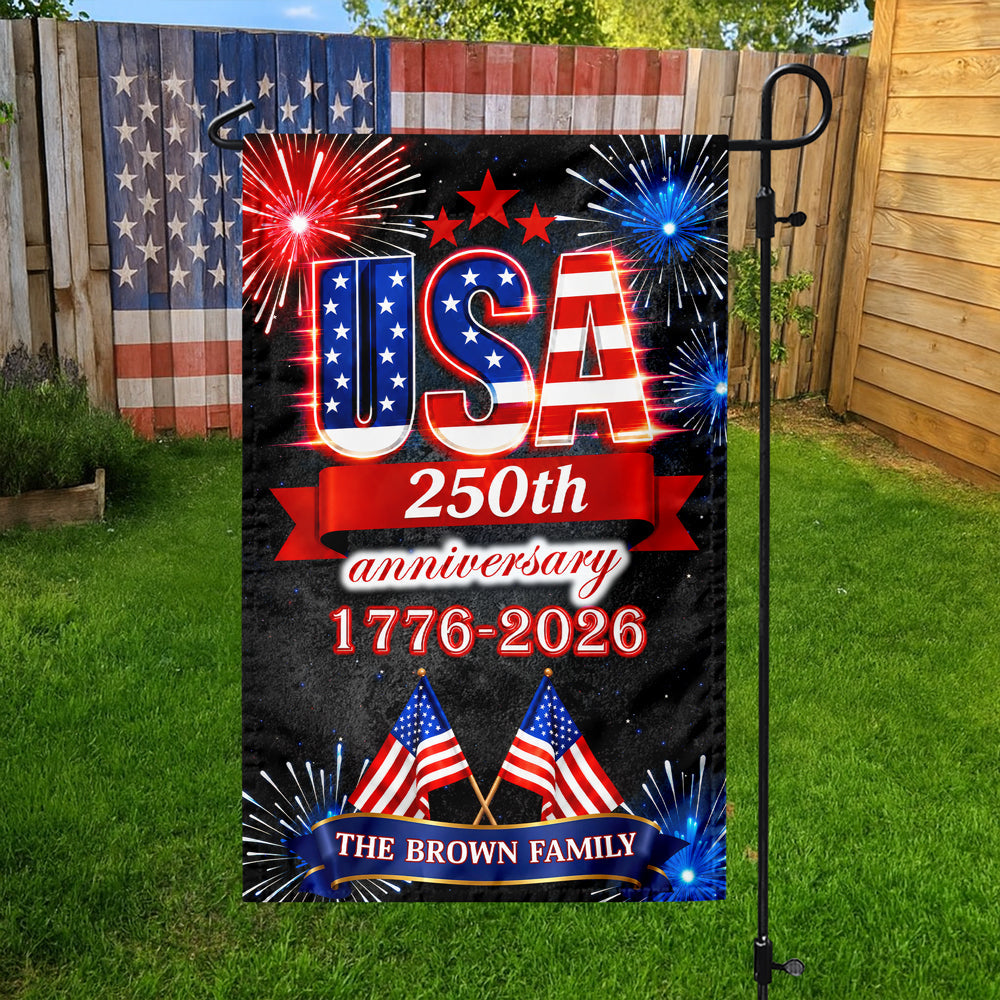 Personalized Family Name Garden Flag USA 250th Anniversary Gift