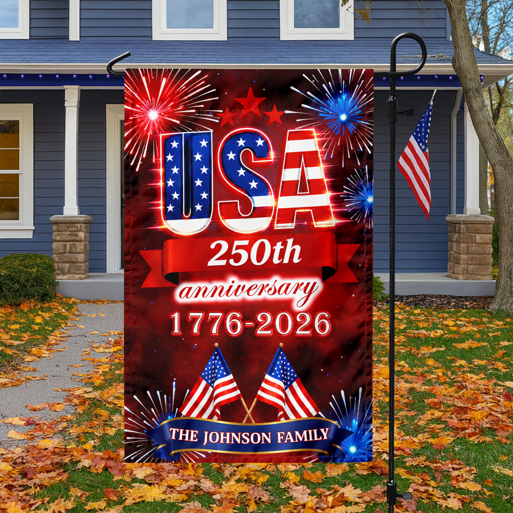Personalized Family Name Garden Flag USA 250th Anniversary Gift