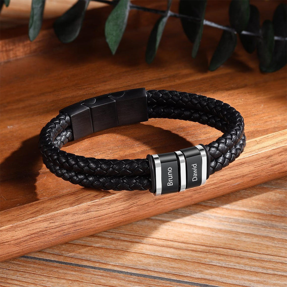 Personalized Leather Bracelet with Engraved Kid Names Gift for Dad