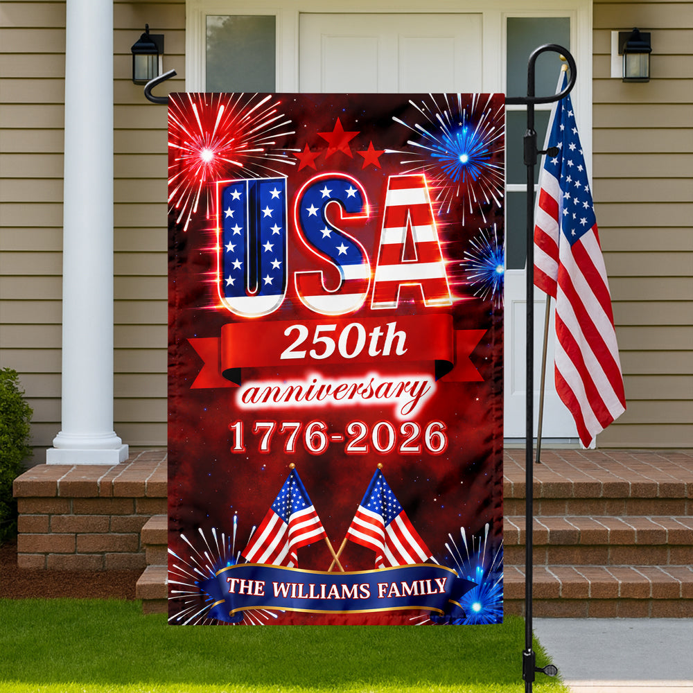 Personalized Family Name Garden Flag USA 250th Anniversary Gift