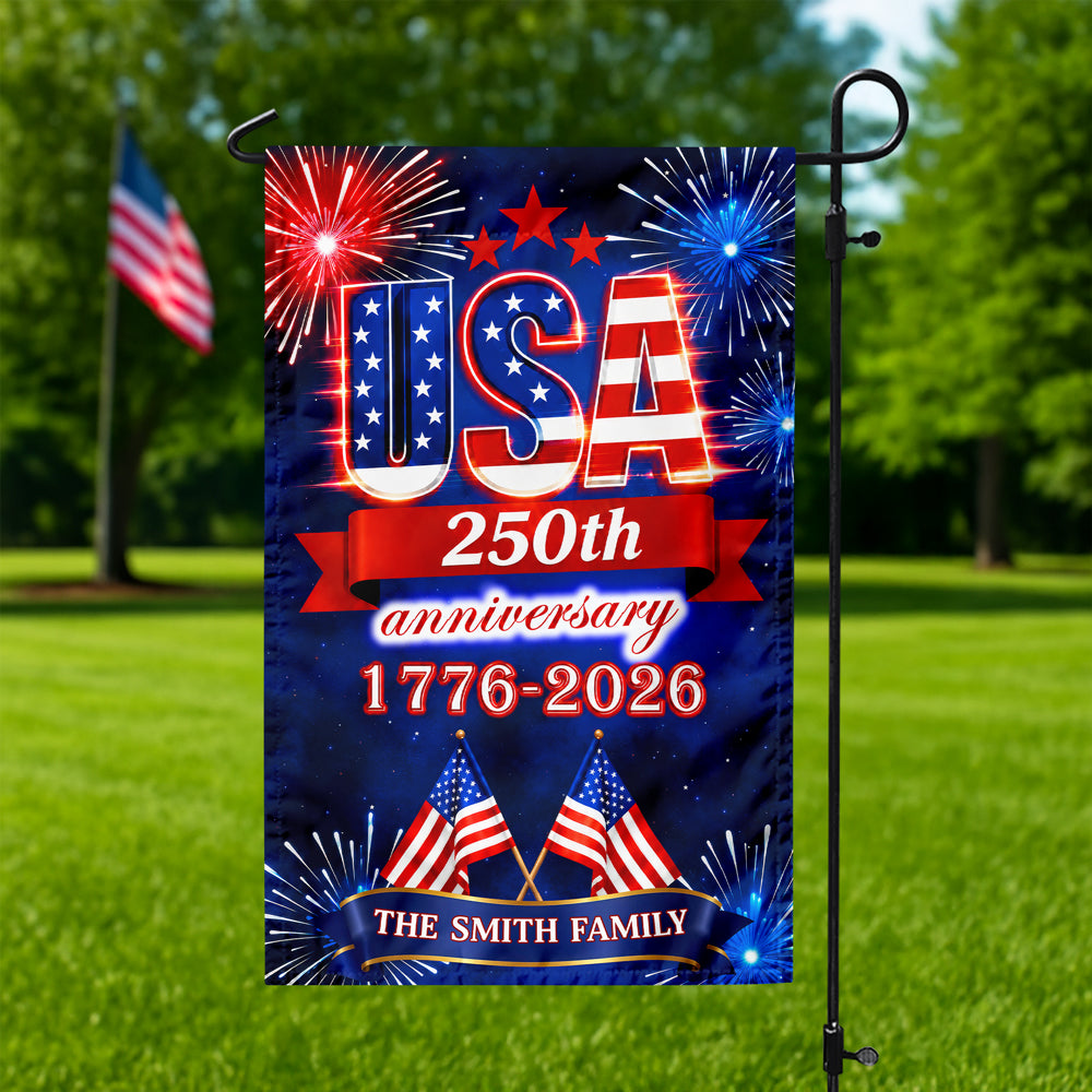 Personalized Family Name Garden Flag USA 250th Anniversary Gift