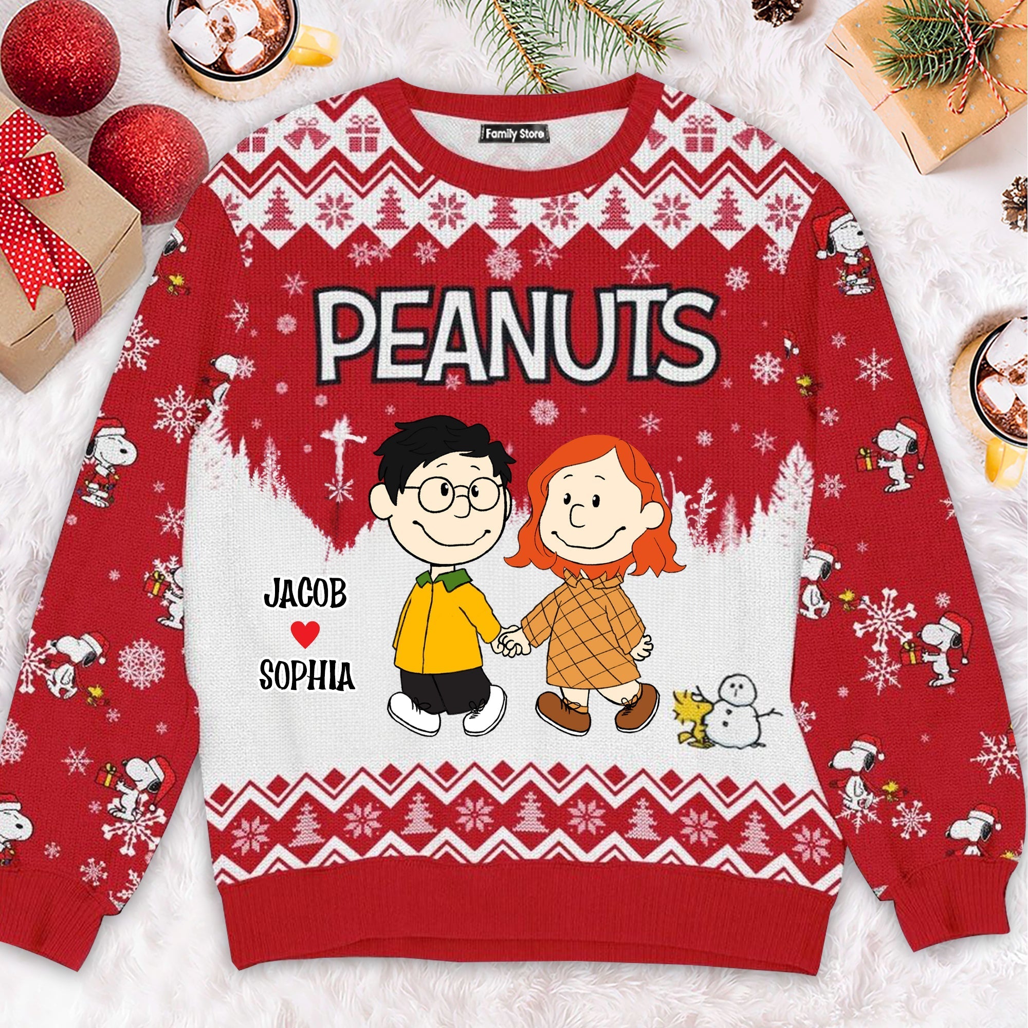 Personalized Peanuts Christmas Ugly Sweater Gift for Couple