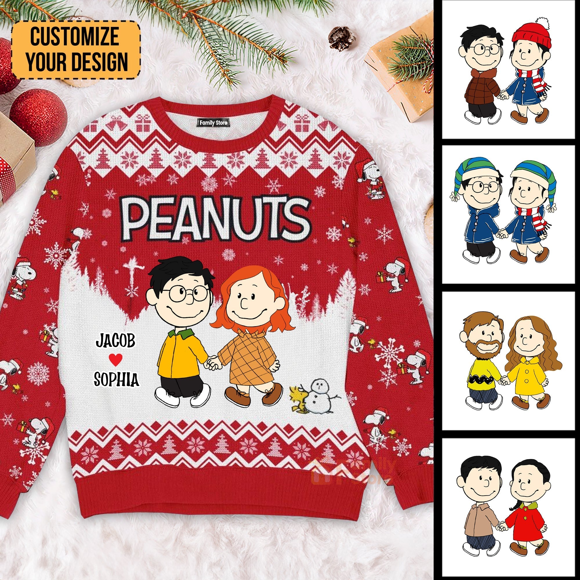 Personalized Peanuts Christmas Ugly Sweater Gift for Couple