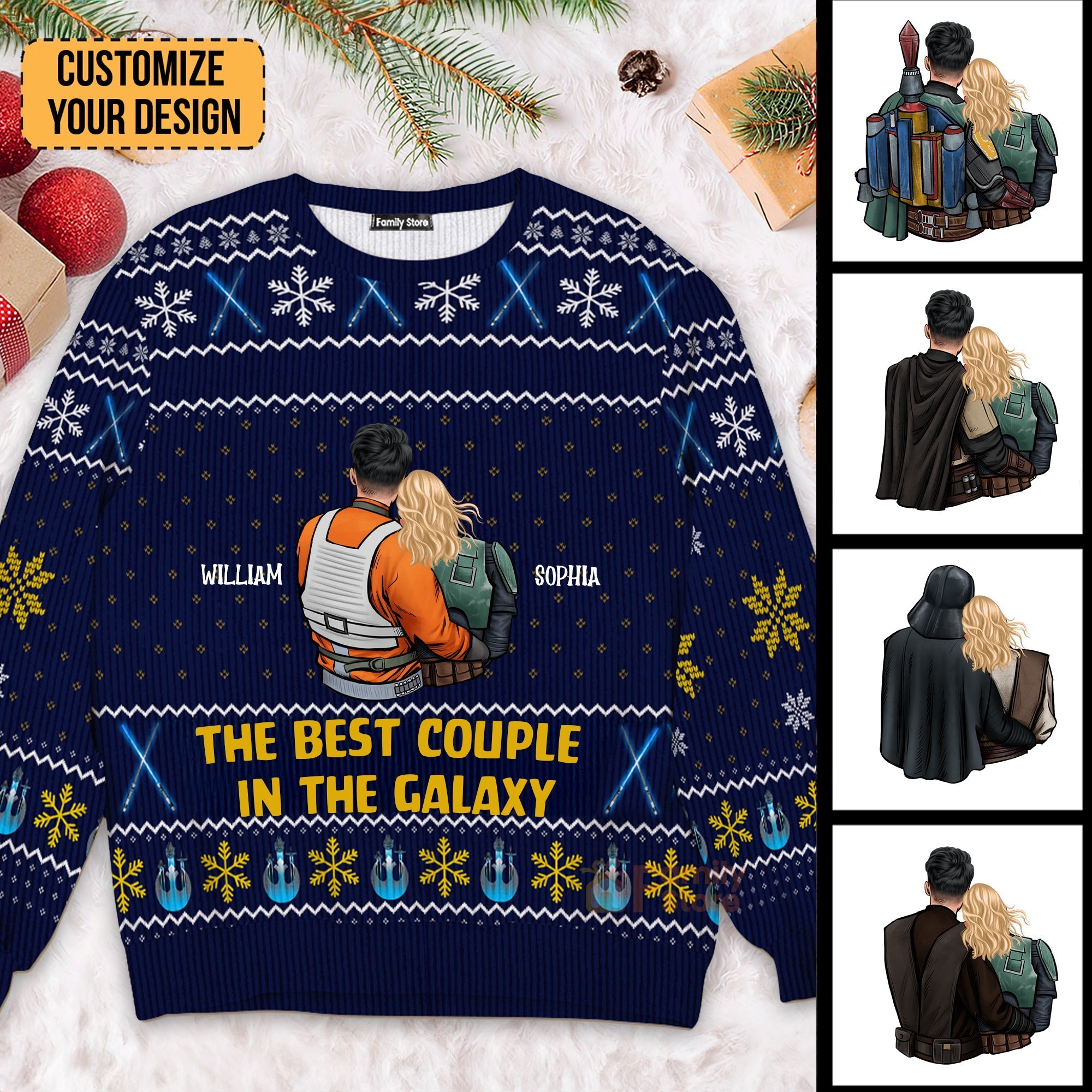 Personalized Ugly Sweater for Couples with Custom Names | Holiday Gift