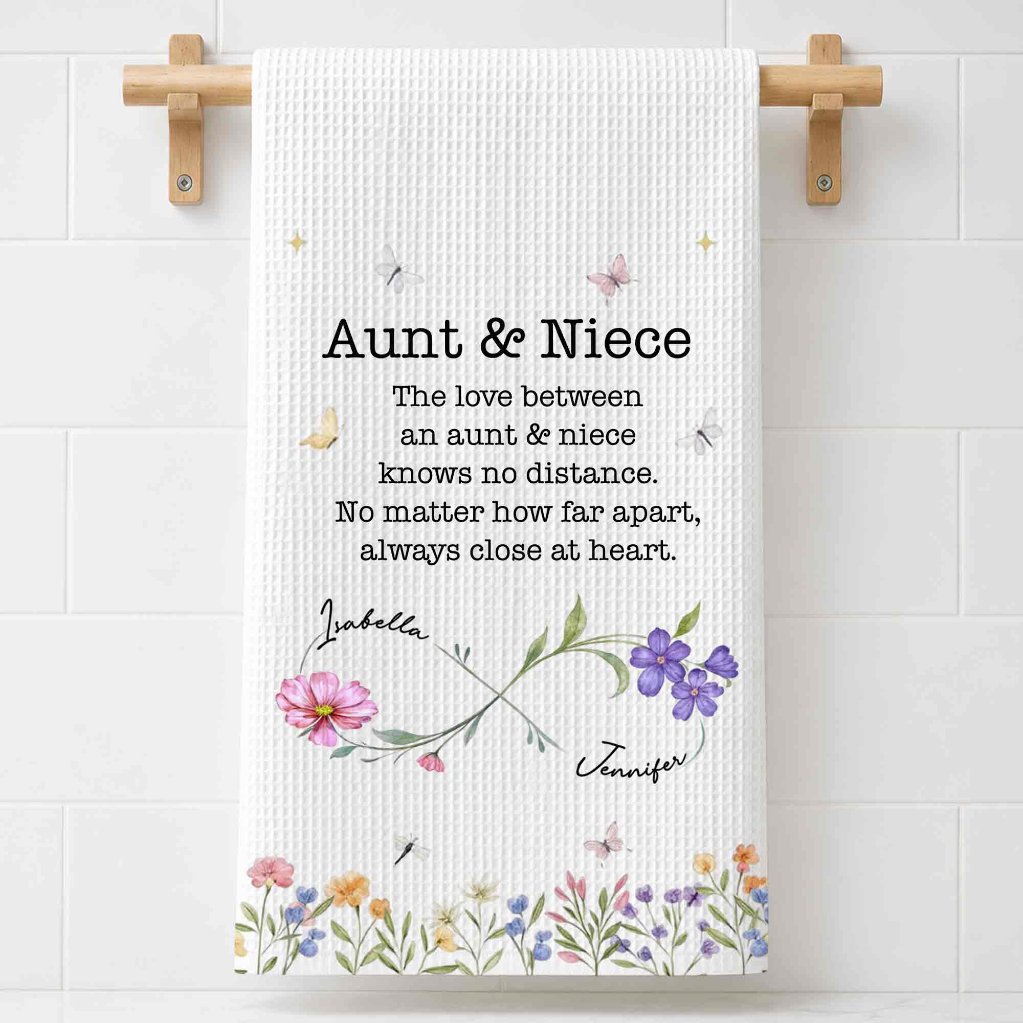 Personalized Kitchen Towel Custom Gift for Aunt & Niece Floral Design
