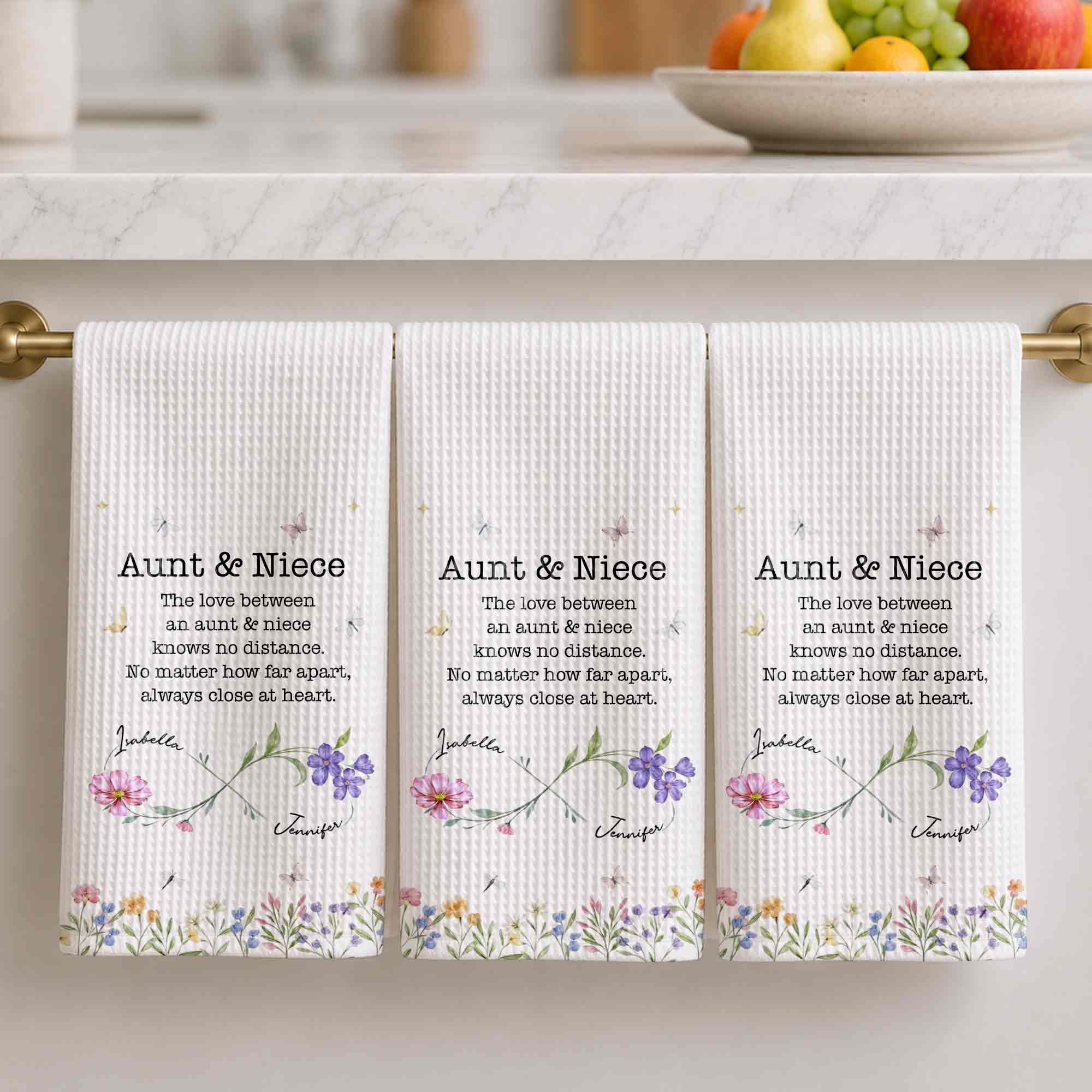 Personalized Kitchen Towel Custom Gift for Aunt & Niece Floral Design