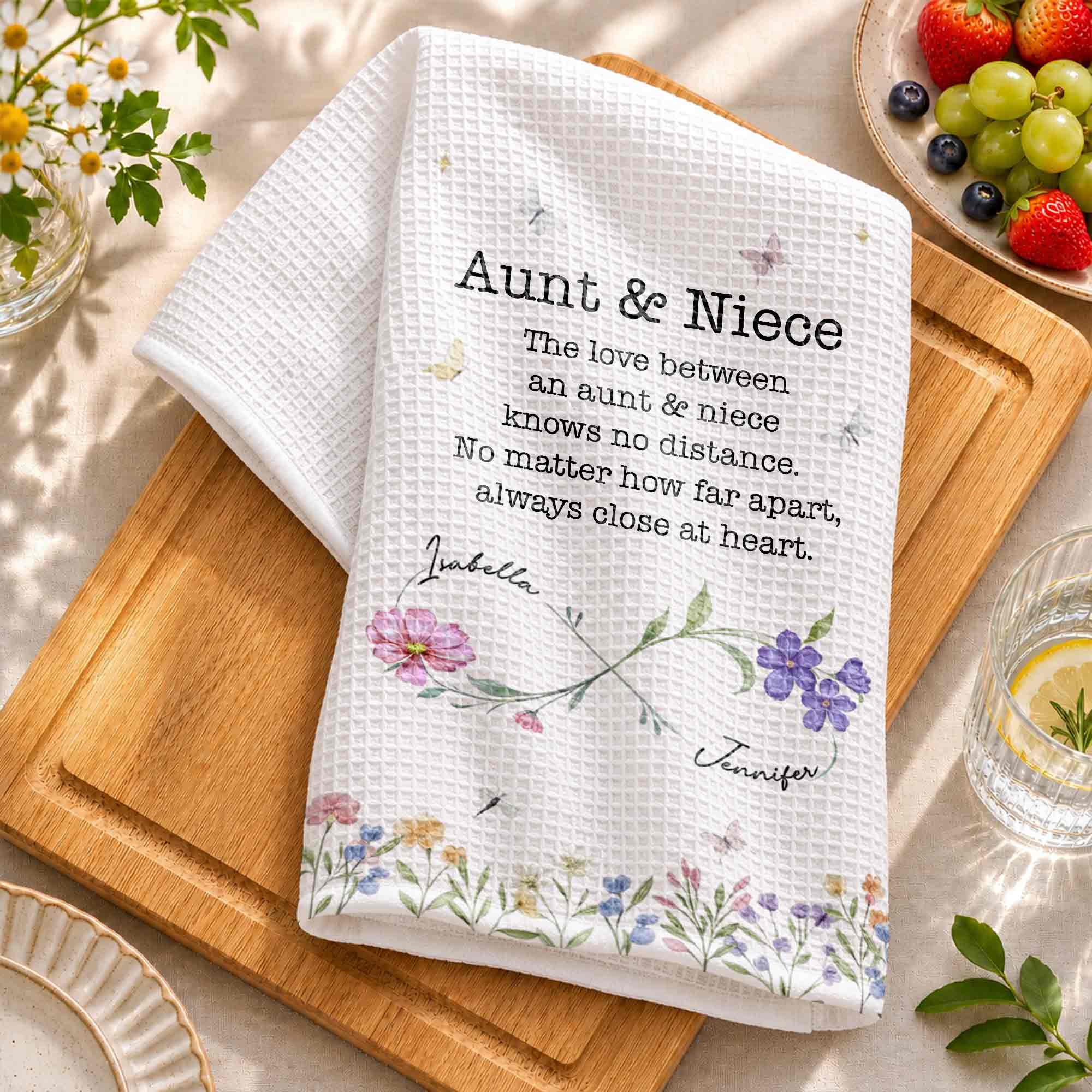 Personalized Kitchen Towel Custom Gift for Aunt & Niece Floral Design