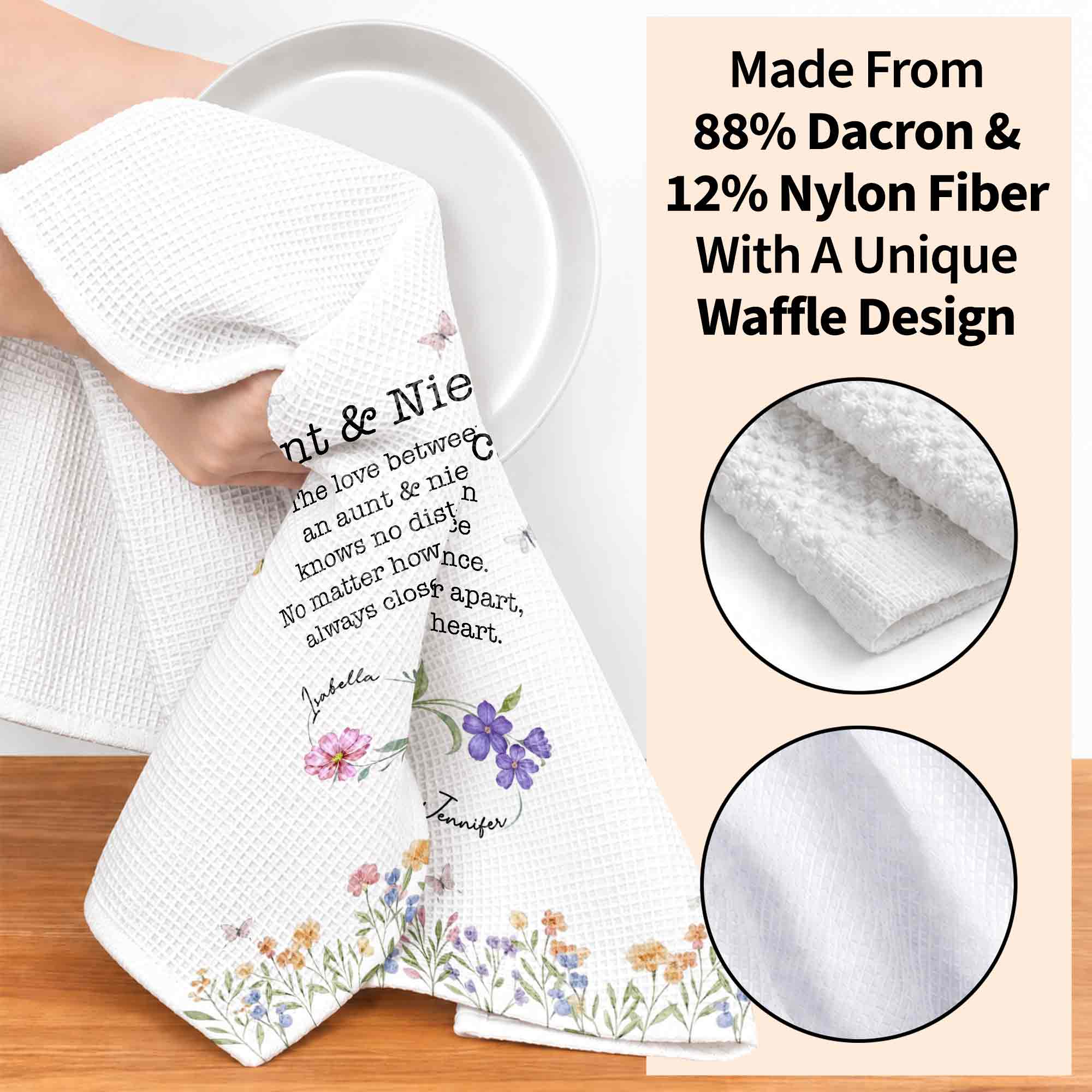 Personalized Kitchen Towel Custom Gift for Aunt & Niece Floral Design