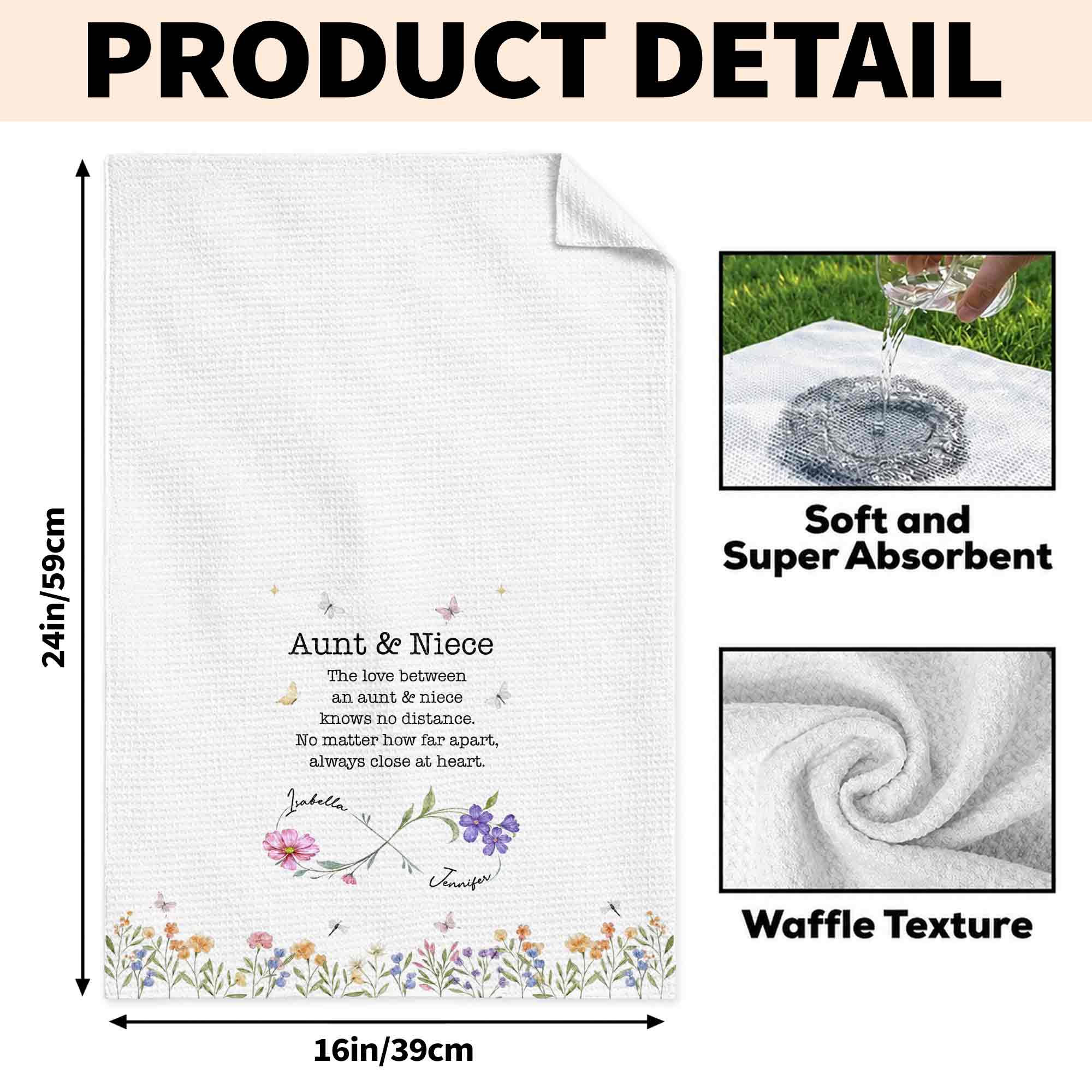 Personalized Kitchen Towel Custom Gift for Aunt & Niece Floral Design