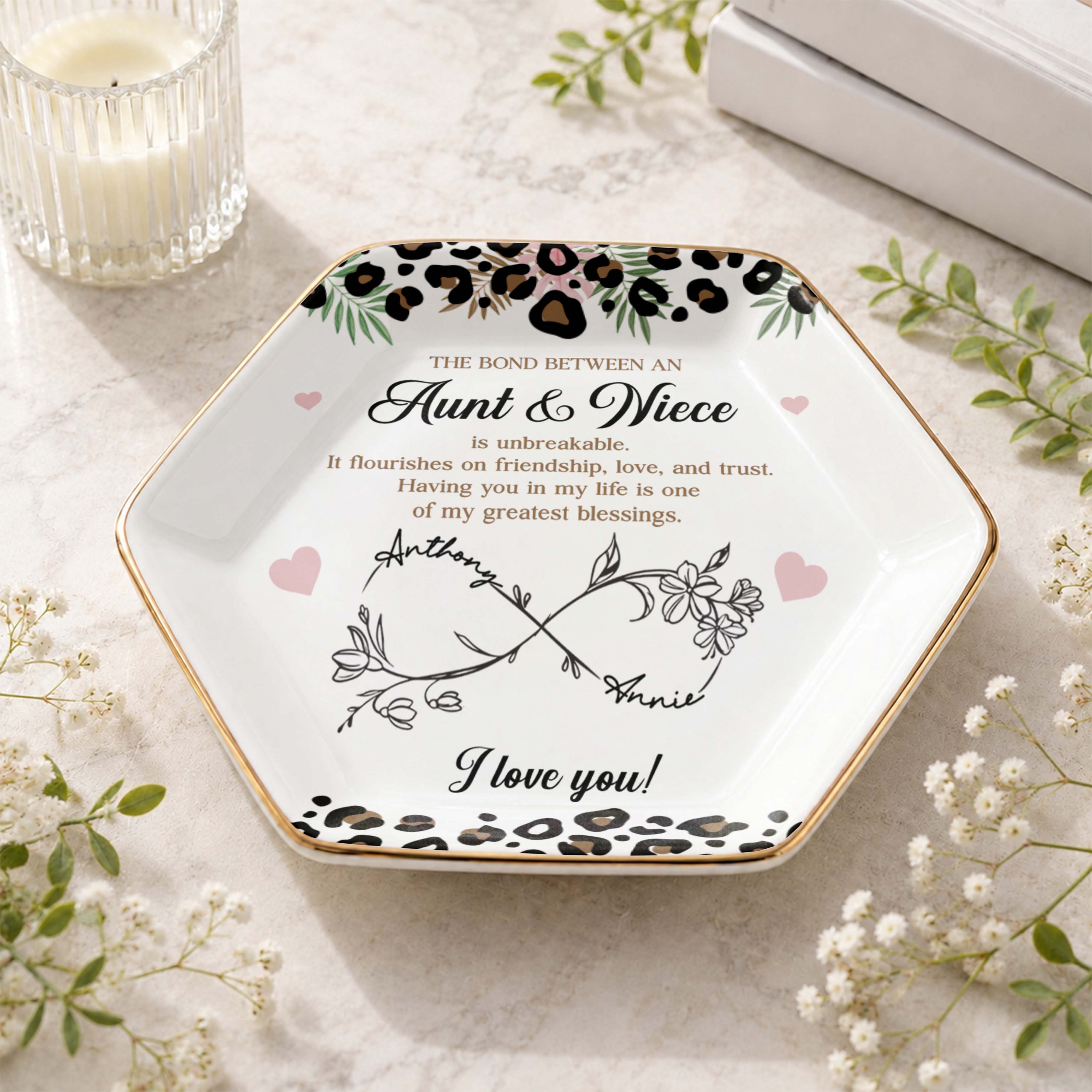 Personalized Hexagonal Jewelry Dish Custom Name for Niece