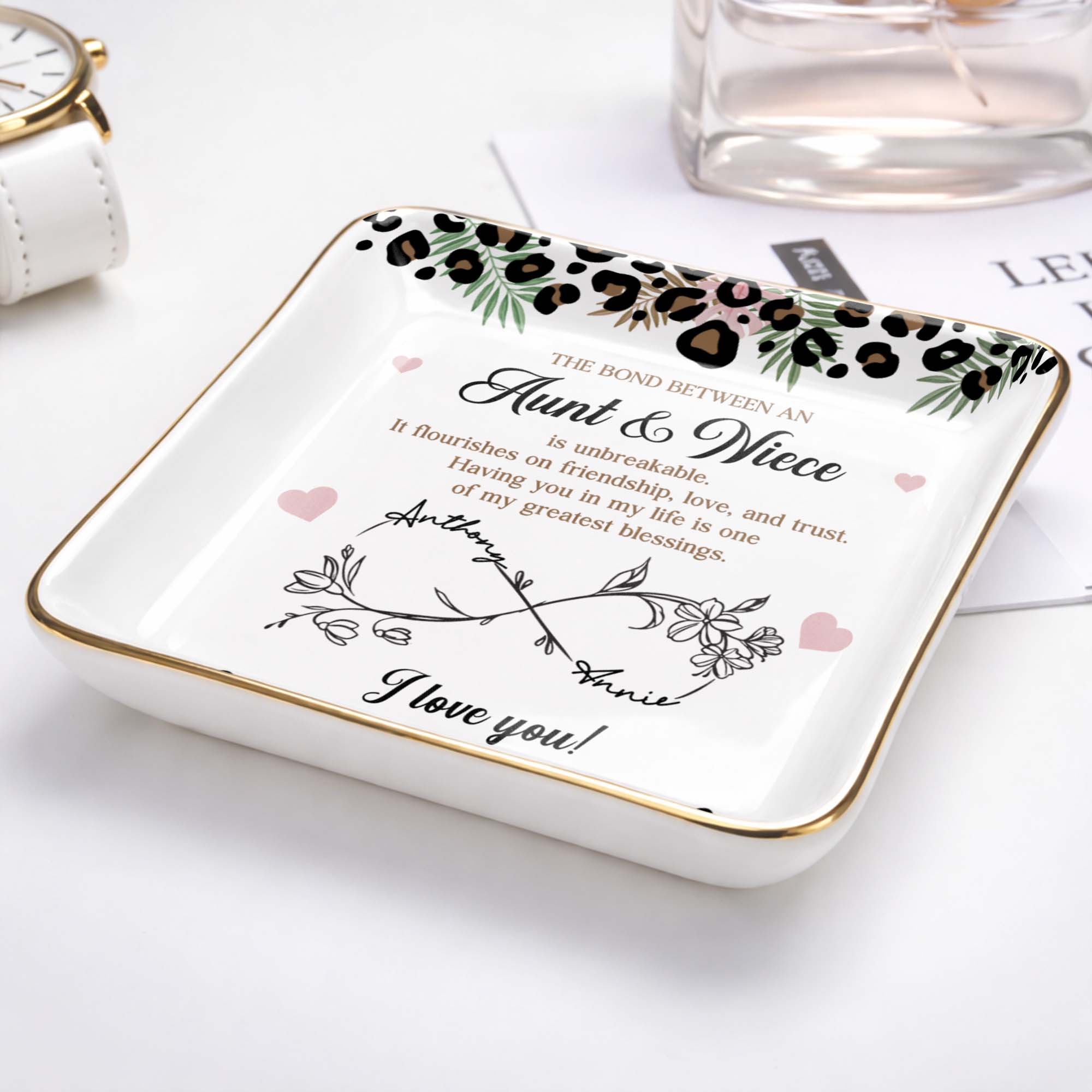 Personalized Ceramic Jewelry Dish Custom Gift for Niece