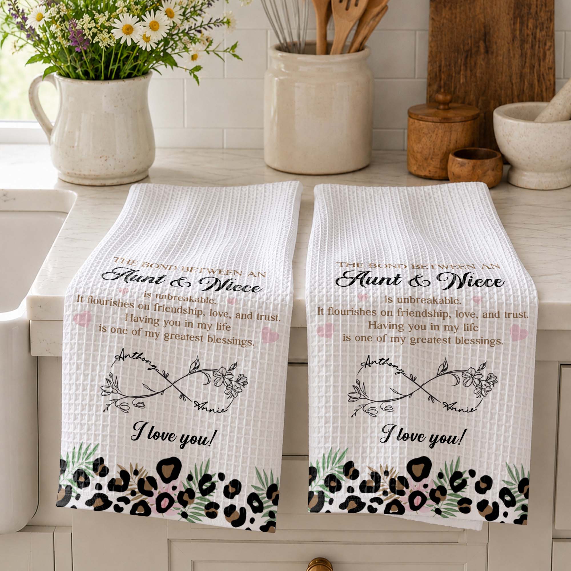 Personalized Kitchen Towel Custom Birth Month Flowers for Niece