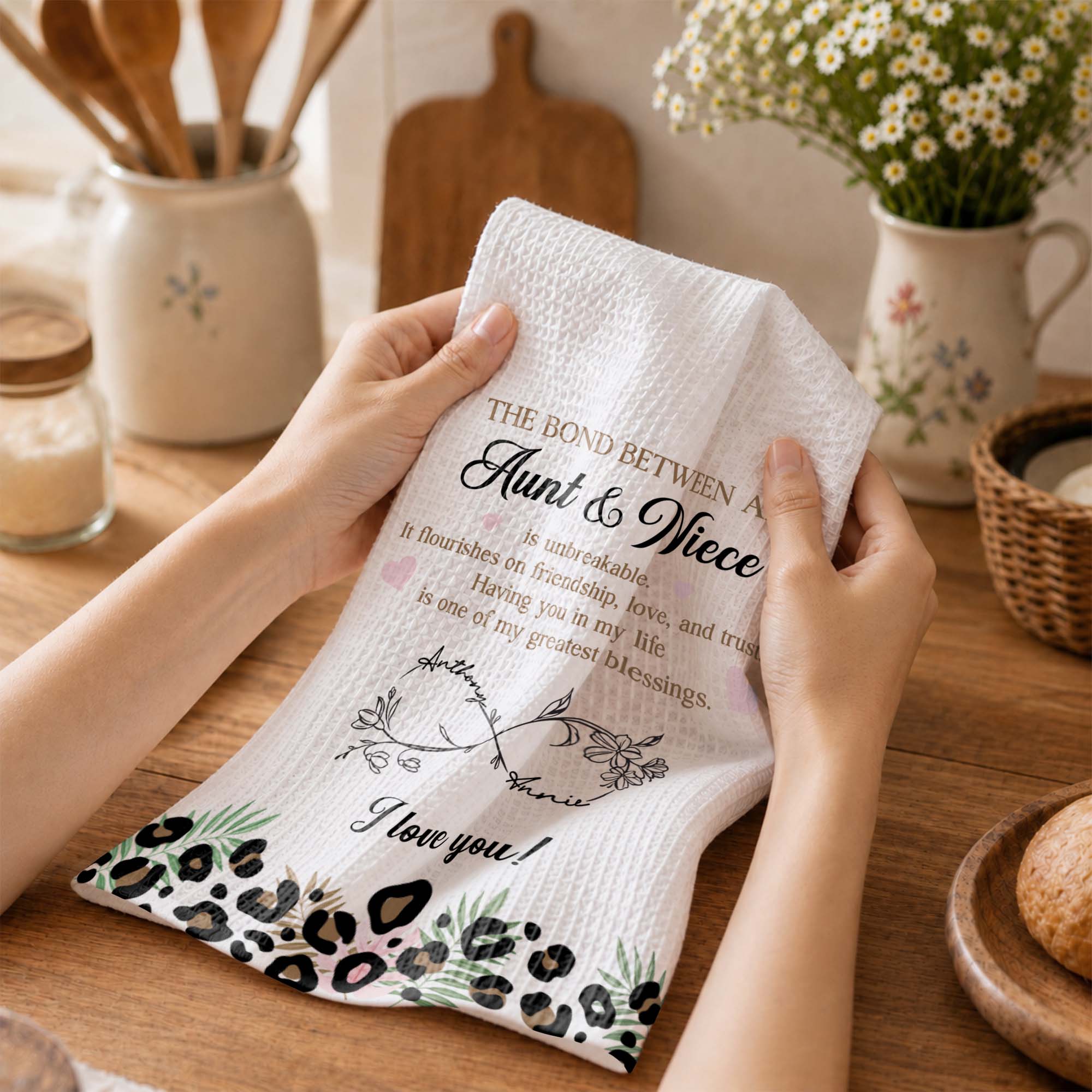 Personalized Kitchen Towel Custom Birth Month Flowers for Niece