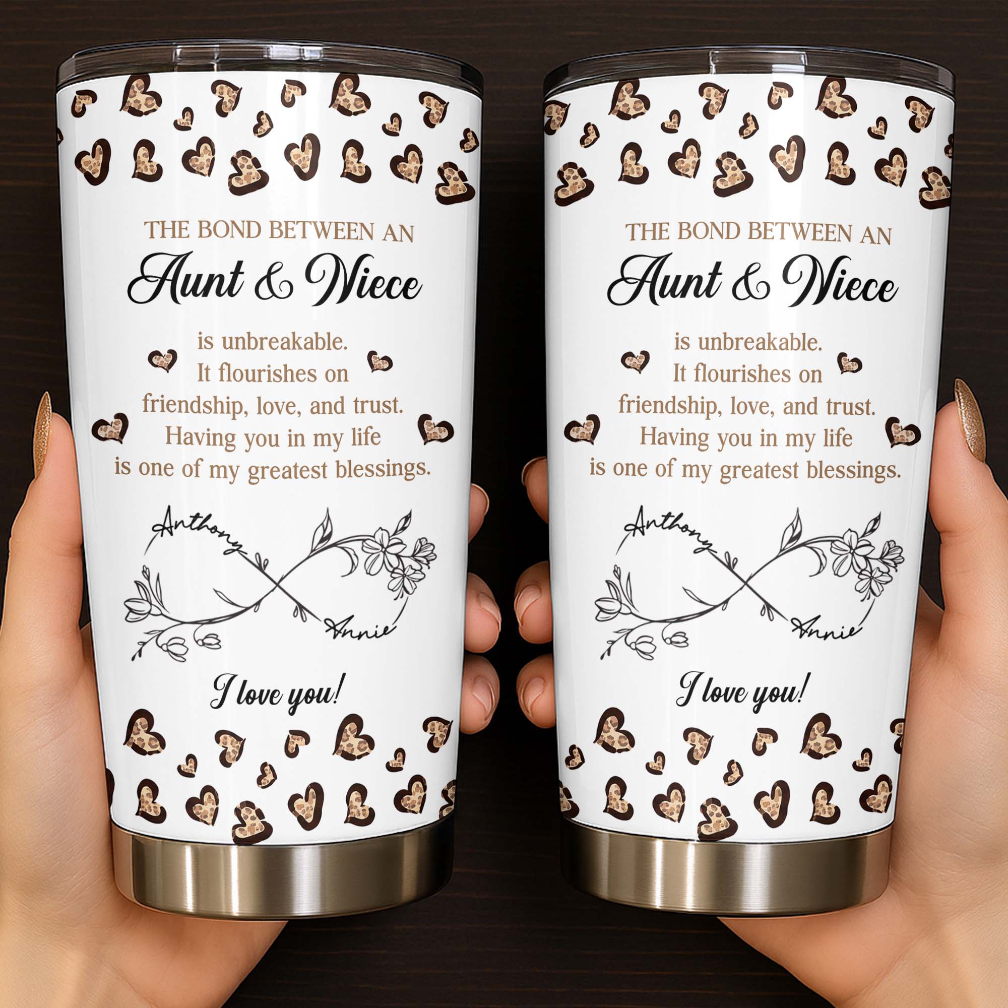 Personalized Infinity Flower Tumbler for Aunt Niece Gift 20oz