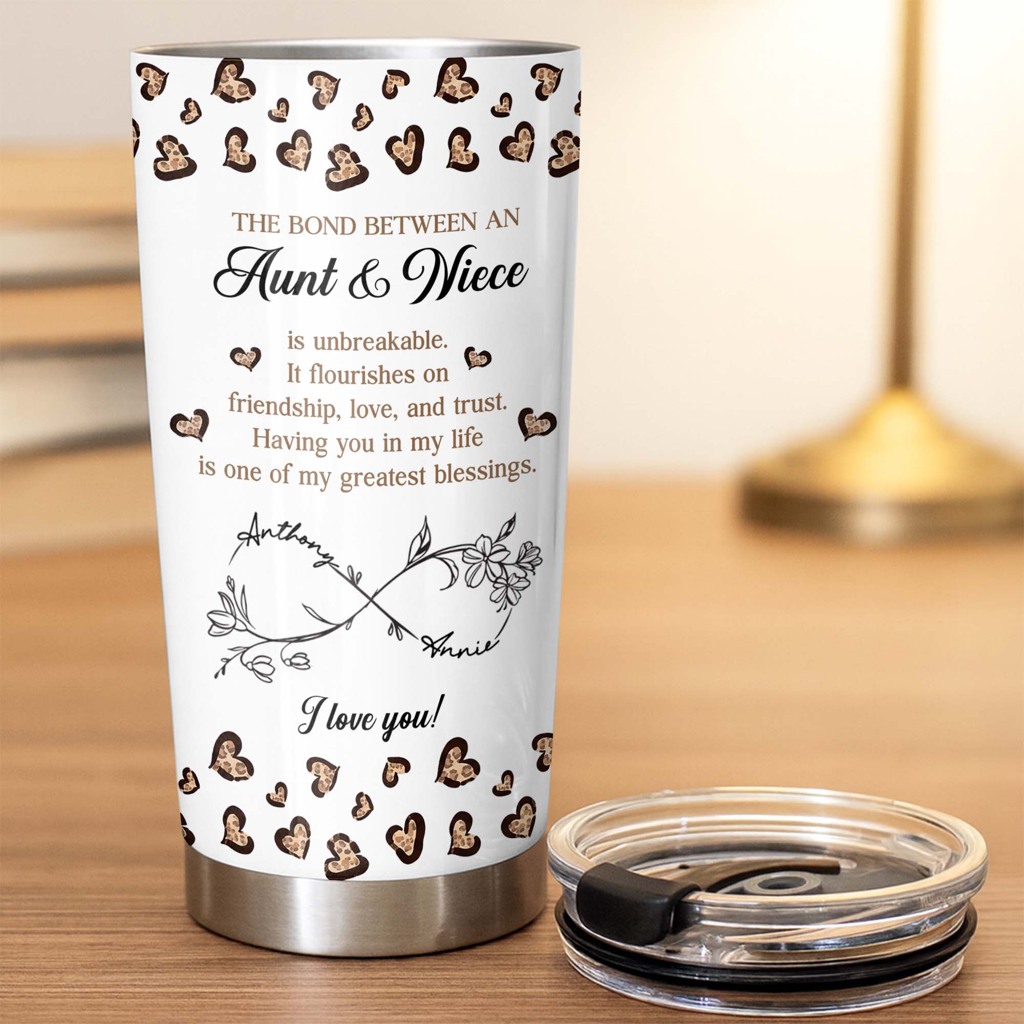 Personalized Infinity Flower Tumbler for Aunt Niece Gift 20oz