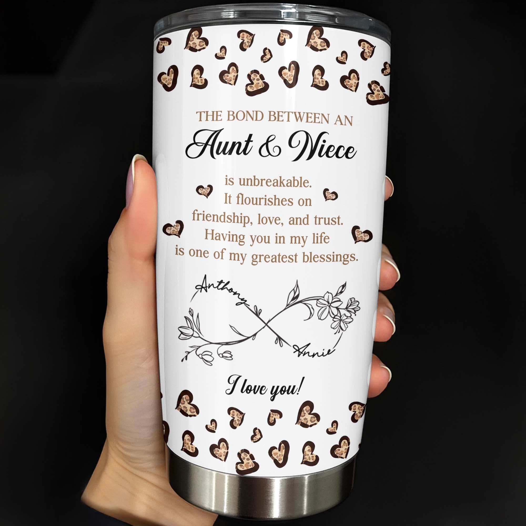 Personalized Infinity Flower Tumbler for Aunt Niece Gift 20oz