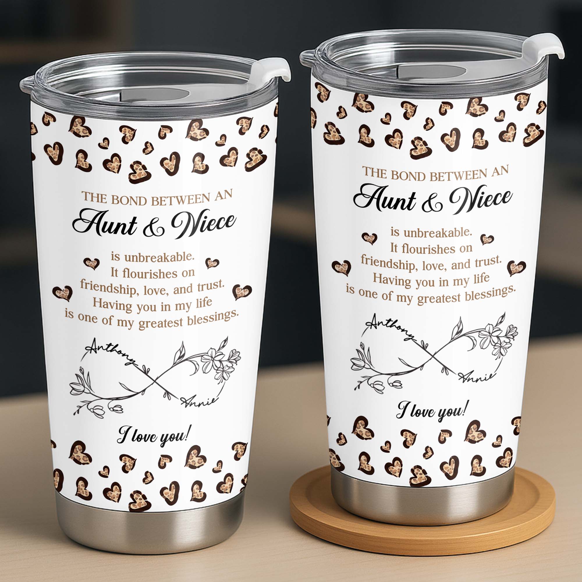 Personalized Infinity Flower Tumbler for Aunt Niece Gift 20oz