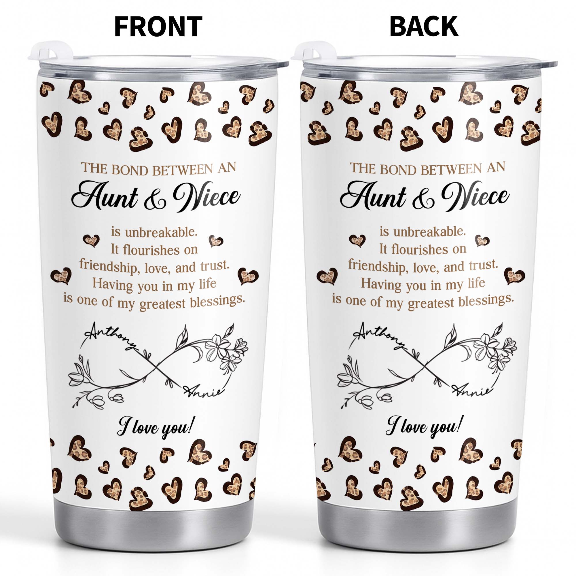 Personalized Infinity Flower Tumbler for Aunt Niece Gift 20oz
