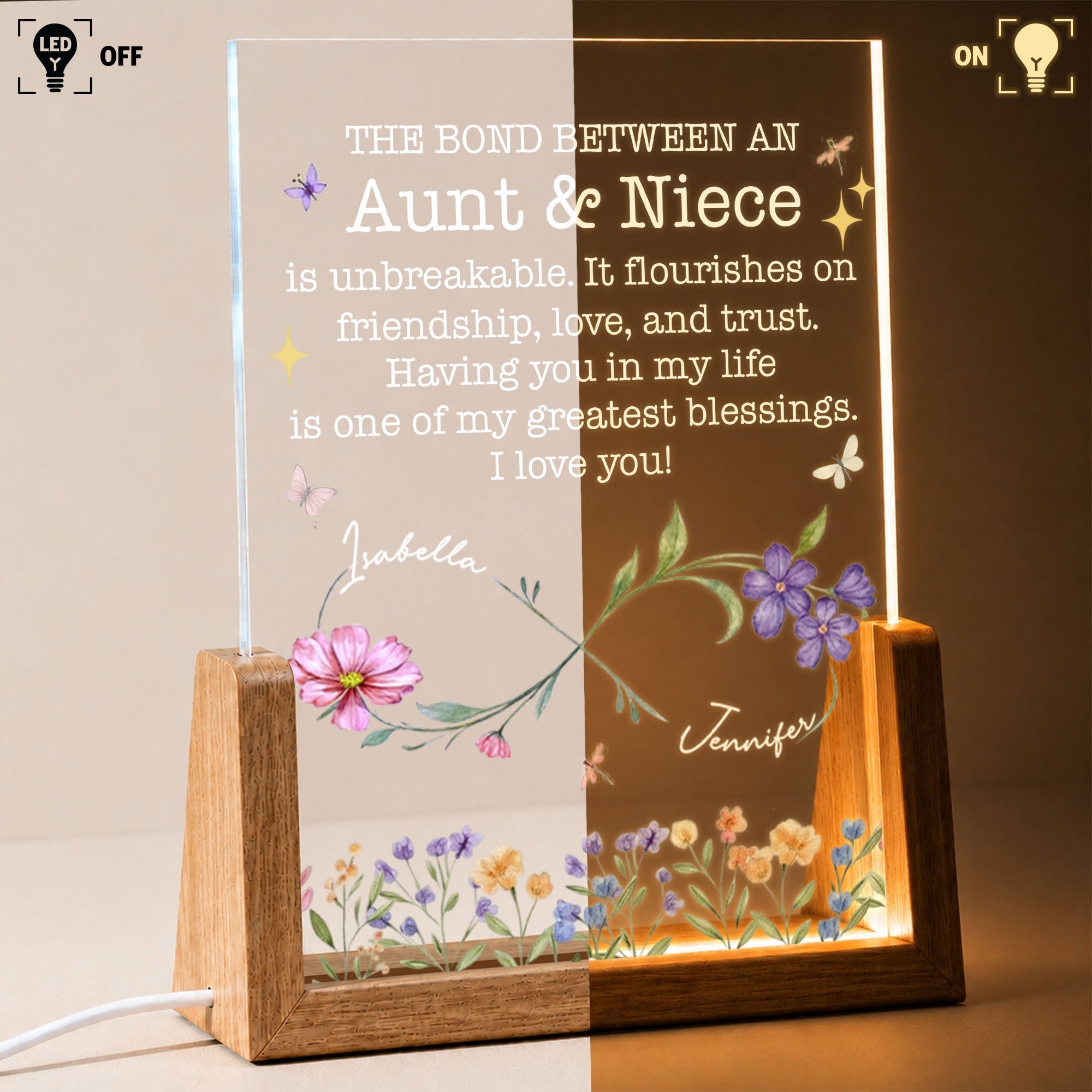 Personalized Acrylic Night Light Custom Name Gift for Niece
