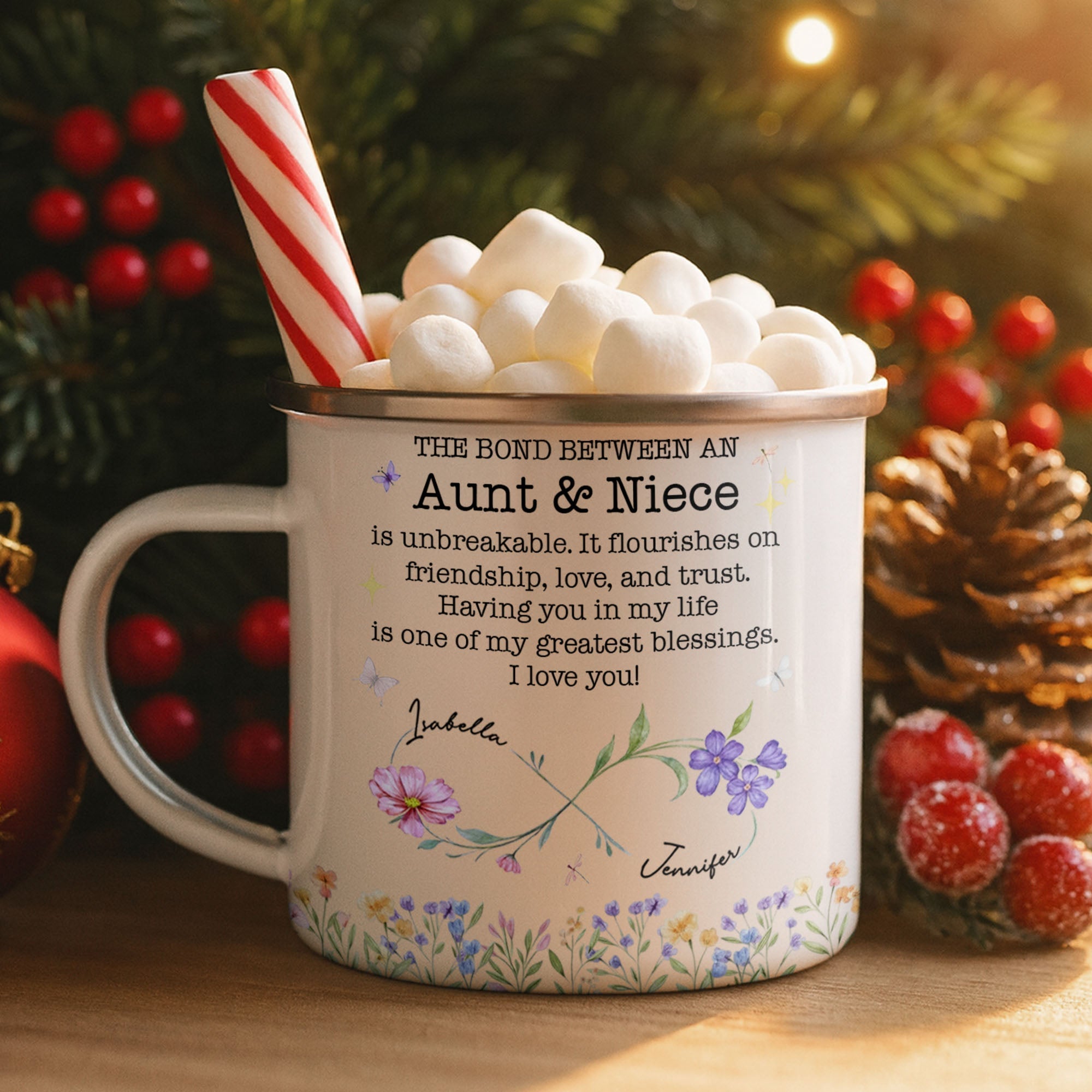 Personalized Enamel Mug Birth Month Flowers Gift for Niece