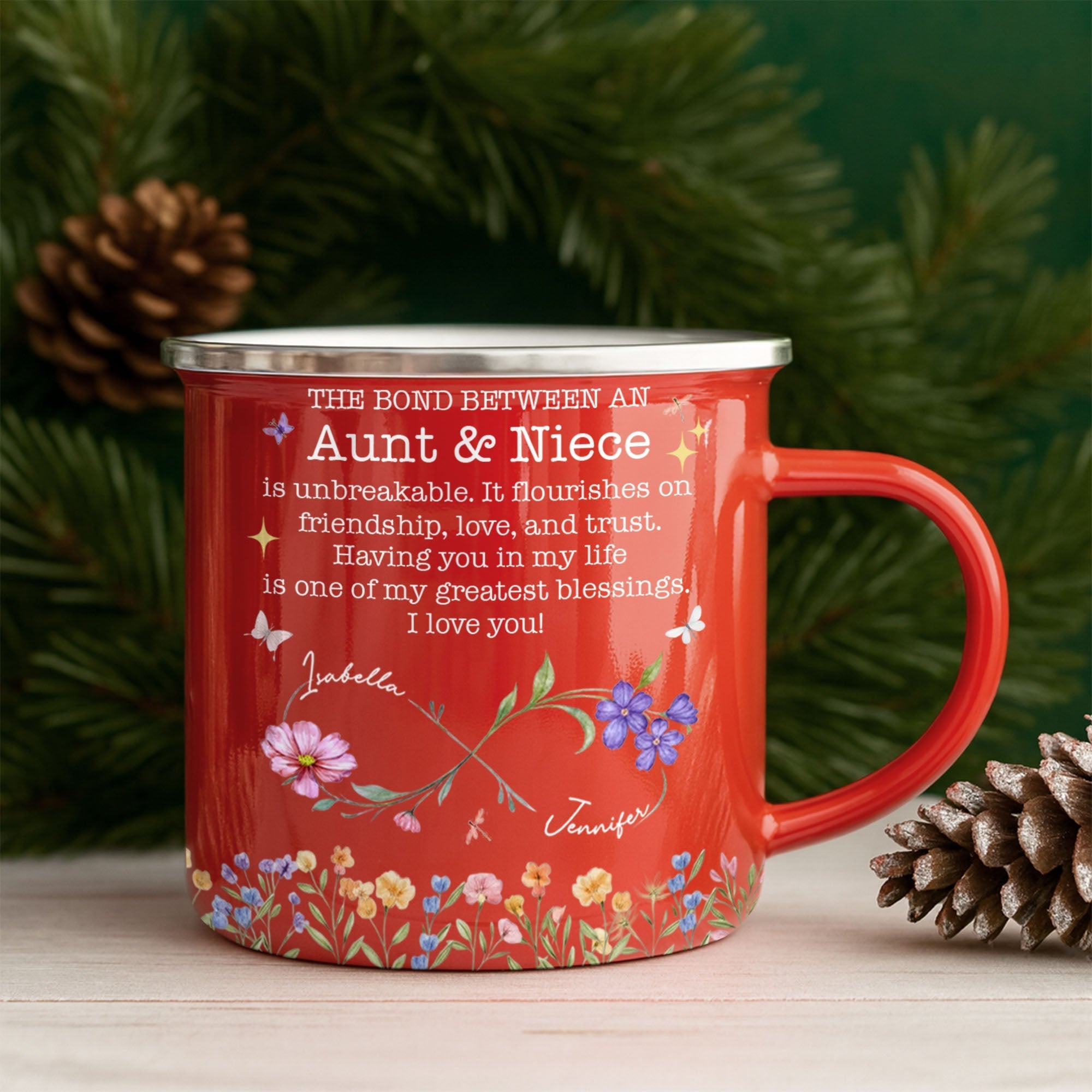 Personalized Enamel Mug Birth Month Flowers Gift for Niece