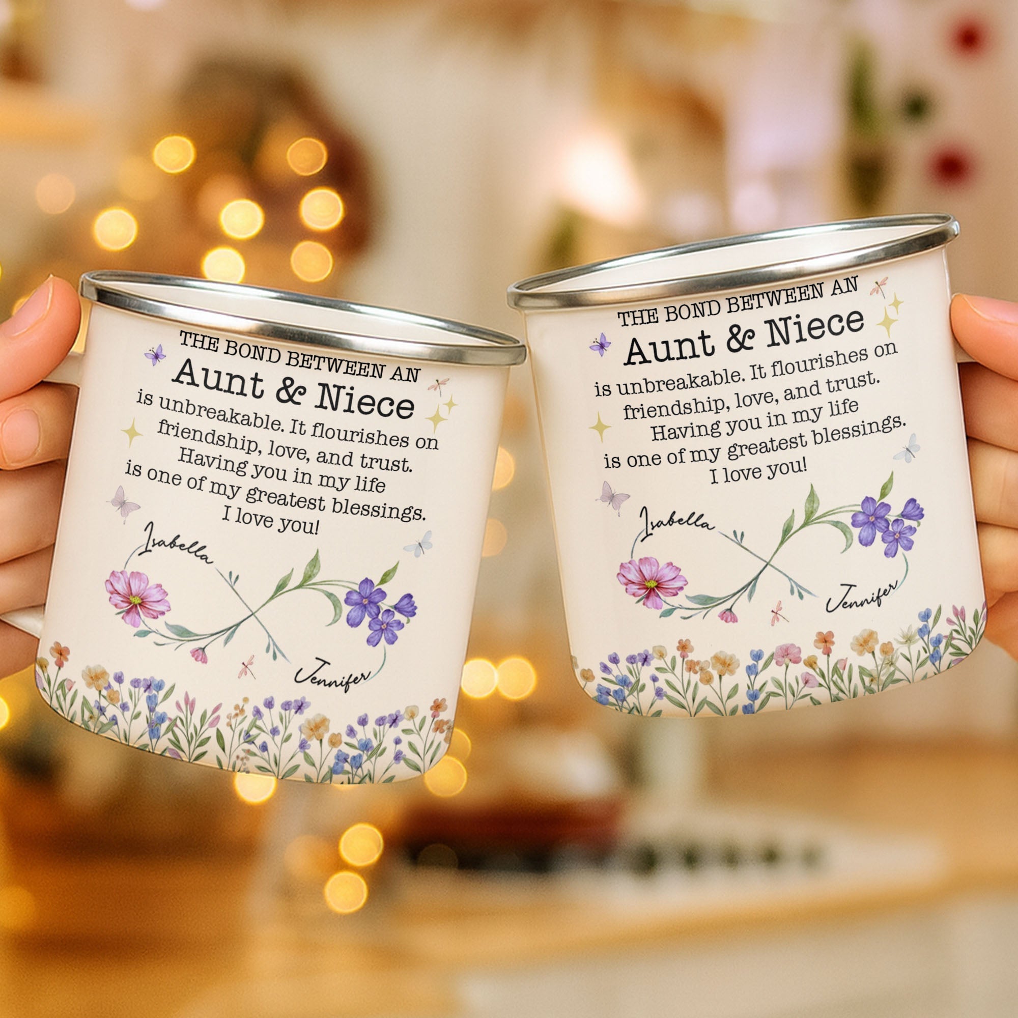 Personalized Enamel Mug Birth Month Flowers Gift for Niece