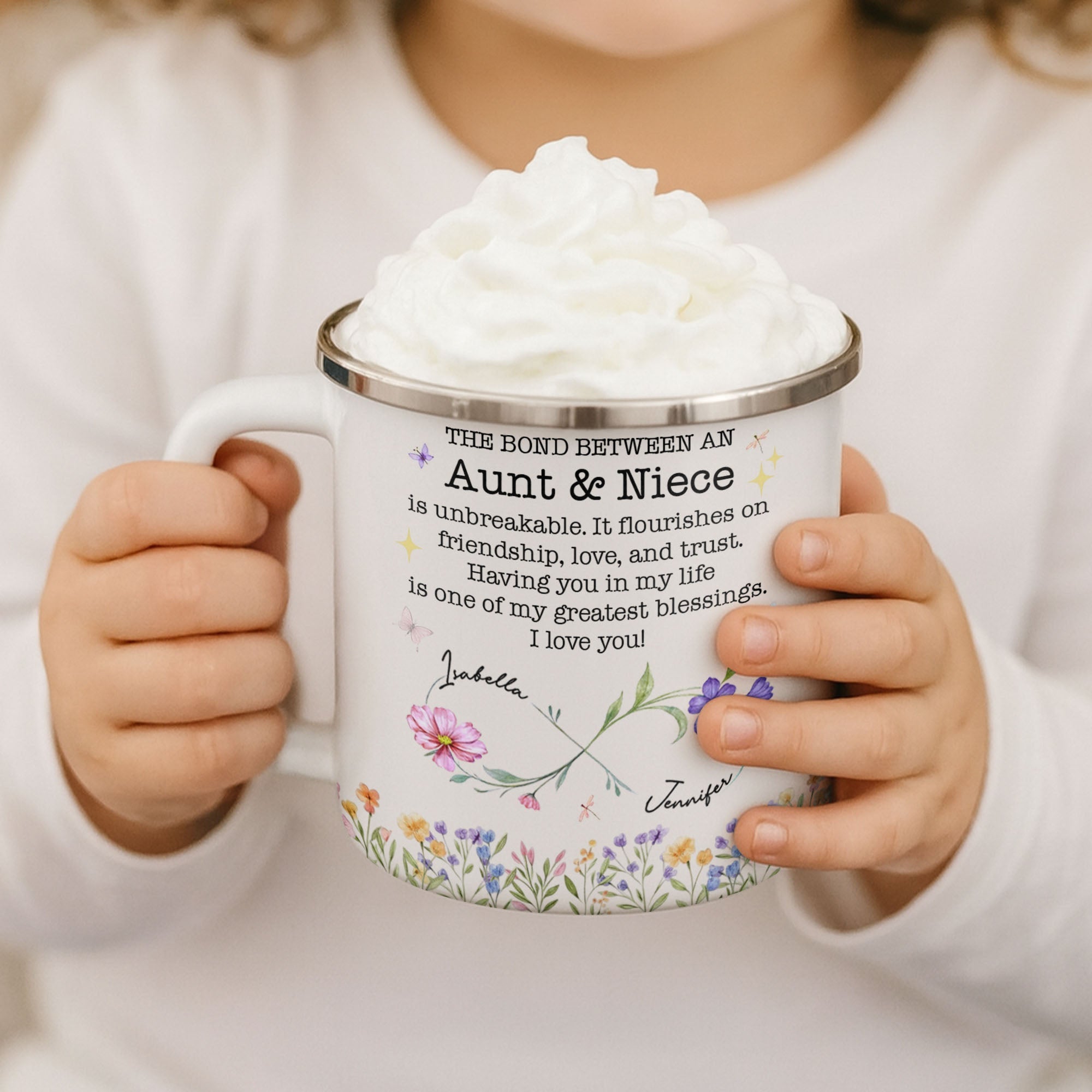 Personalized Enamel Mug Birth Month Flowers Gift for Niece